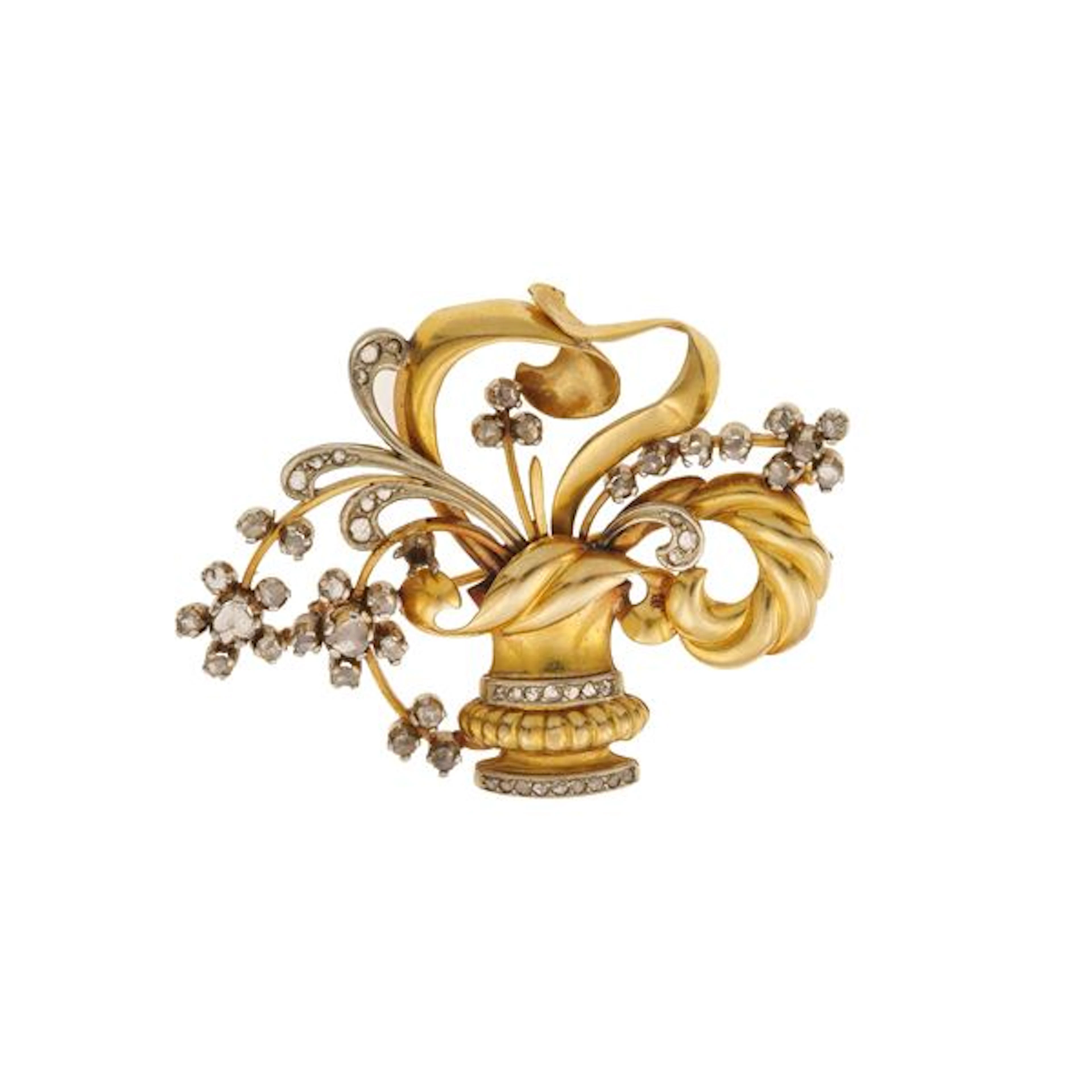 ROse-cut diamond and gold brooch. One missing diamond