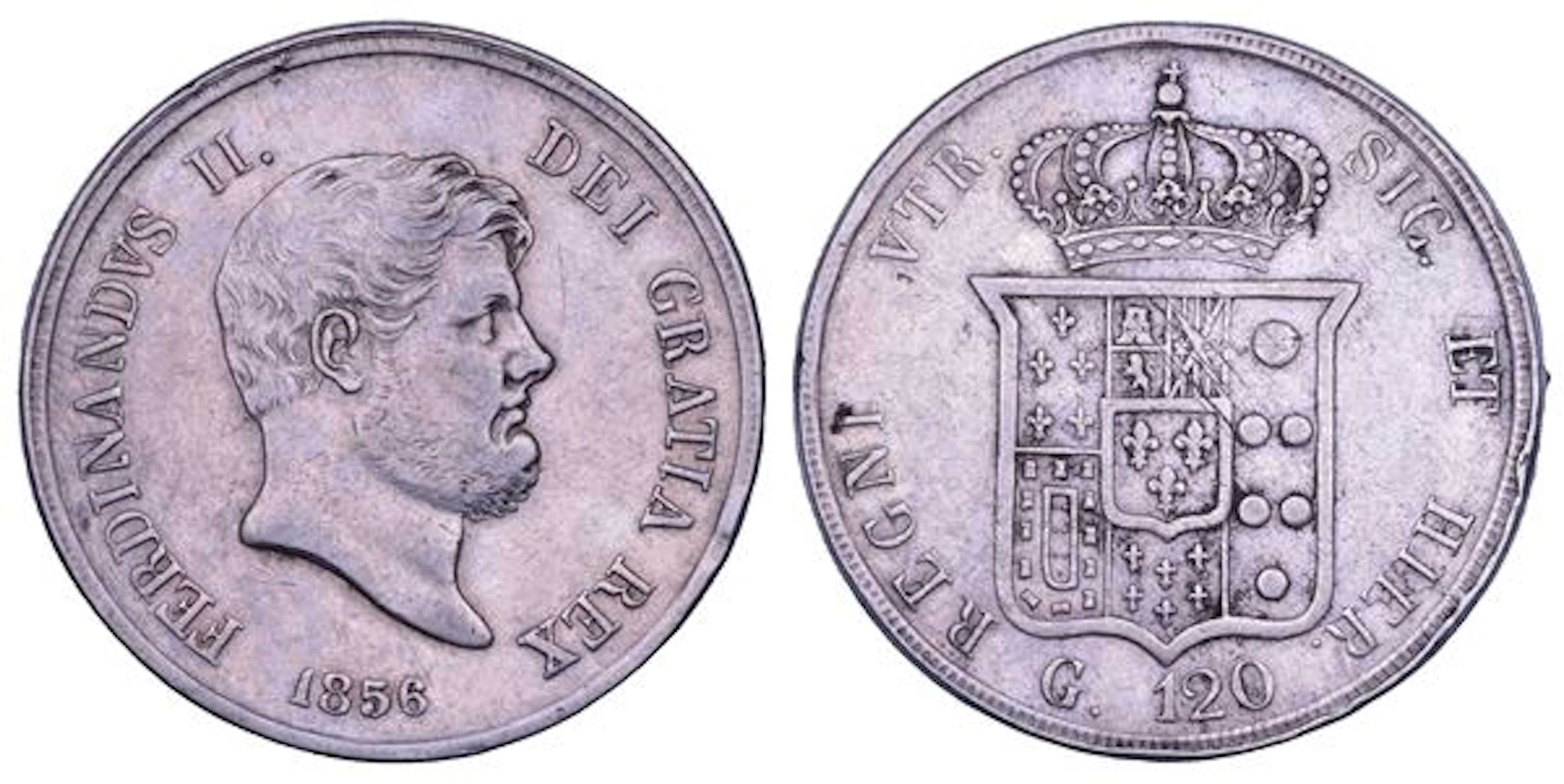 NAPOLI. FERDINANDO II DI BORBONE, 1830-1859. Piastra da 120 grana 1856.