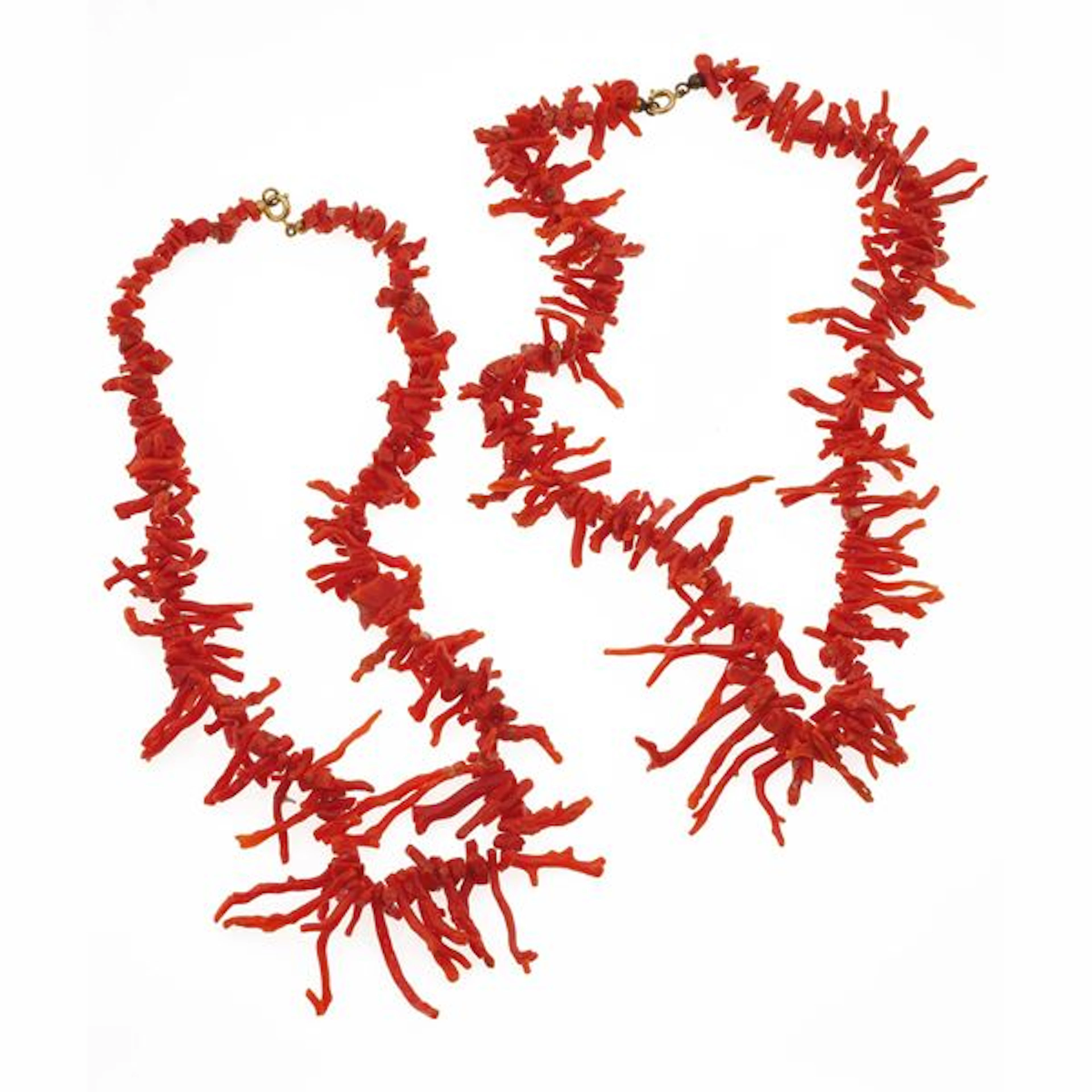 Two coral and gold necklaces