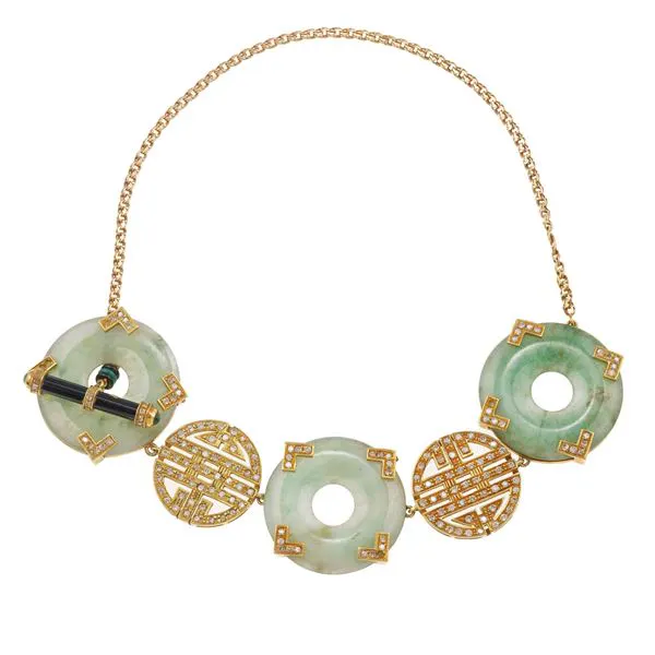 Jadeite, diamond and gold demi-parure