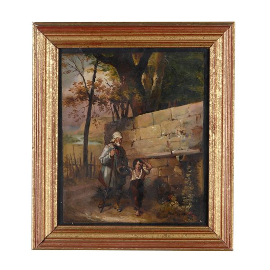 Pittore del XIX secolo Viandanti in paesaggio campestre