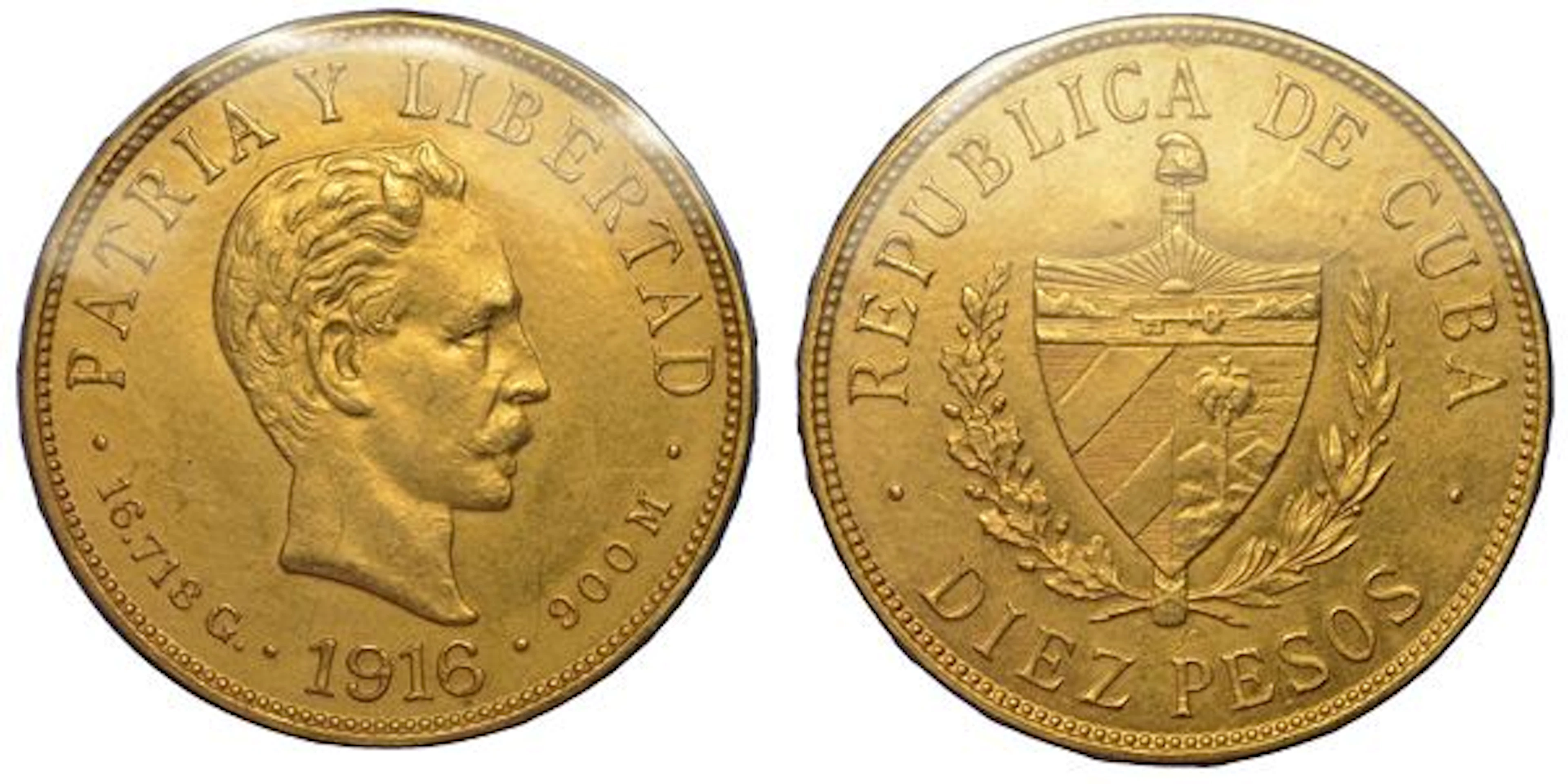 CUBA. PRIMA REPUBBLICA, 1902-1962. 10 Pesos 1916.