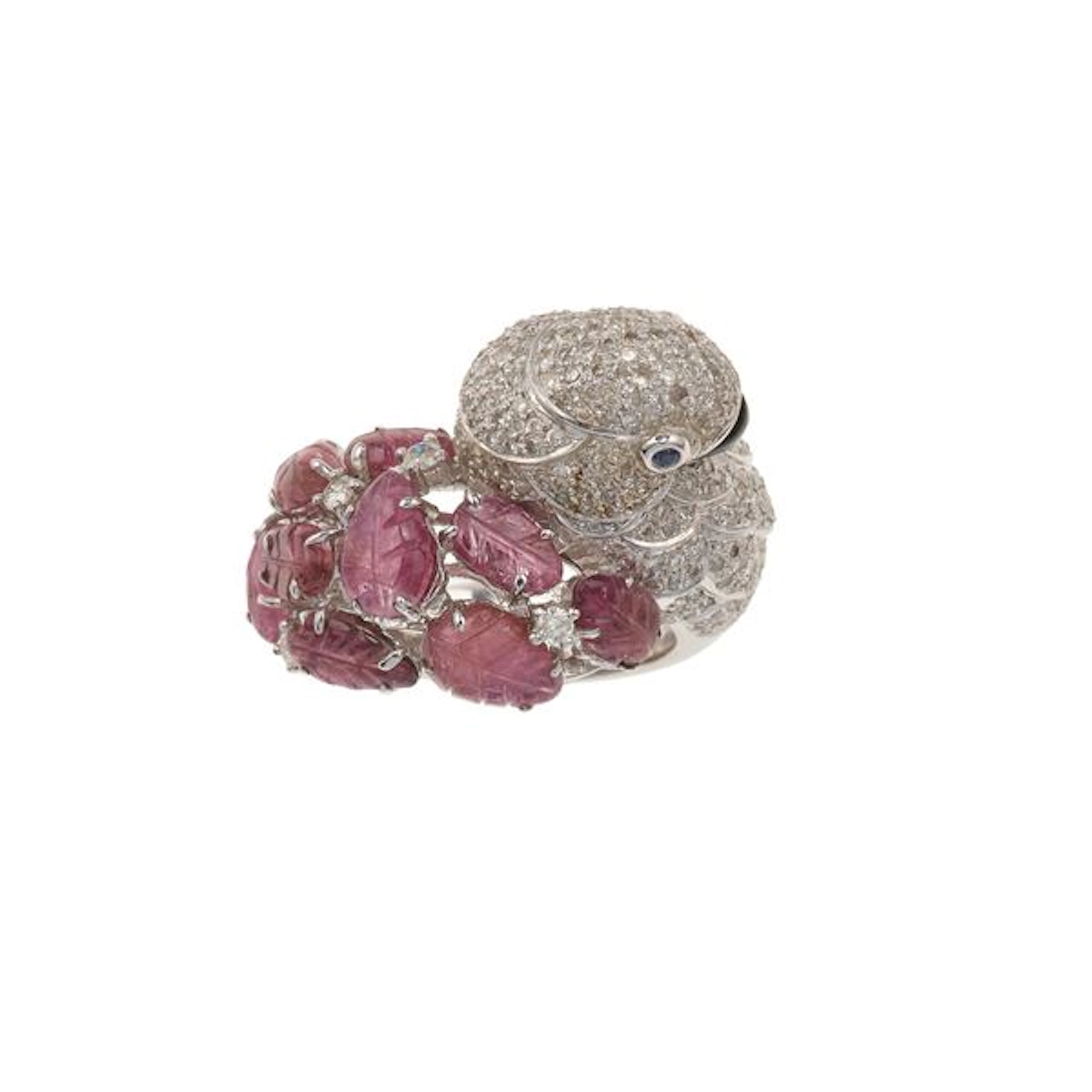 Ruby, diamond, sapphire, enamel and gold ring