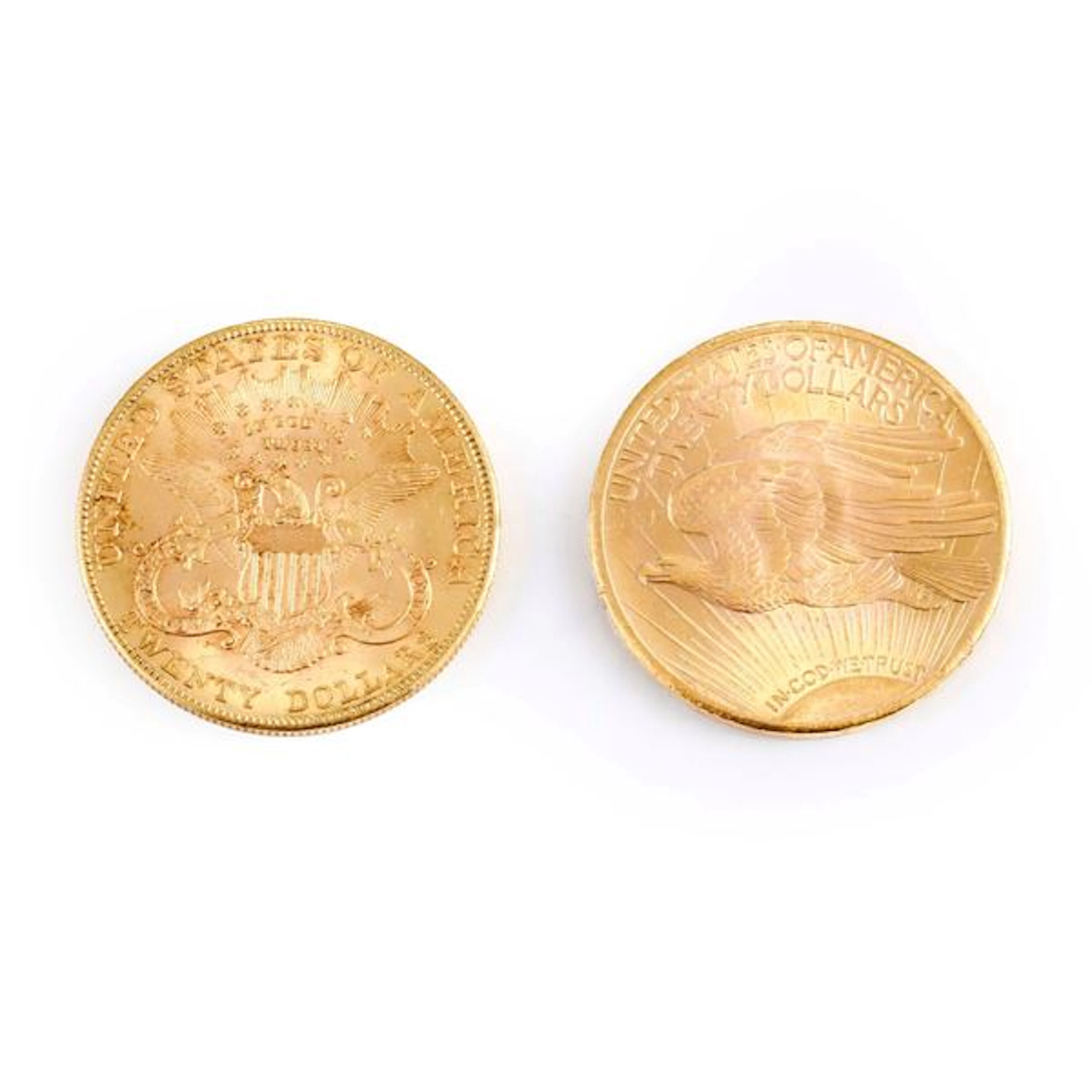 Due monete da 20 dollari in oro, 1907 e 1927