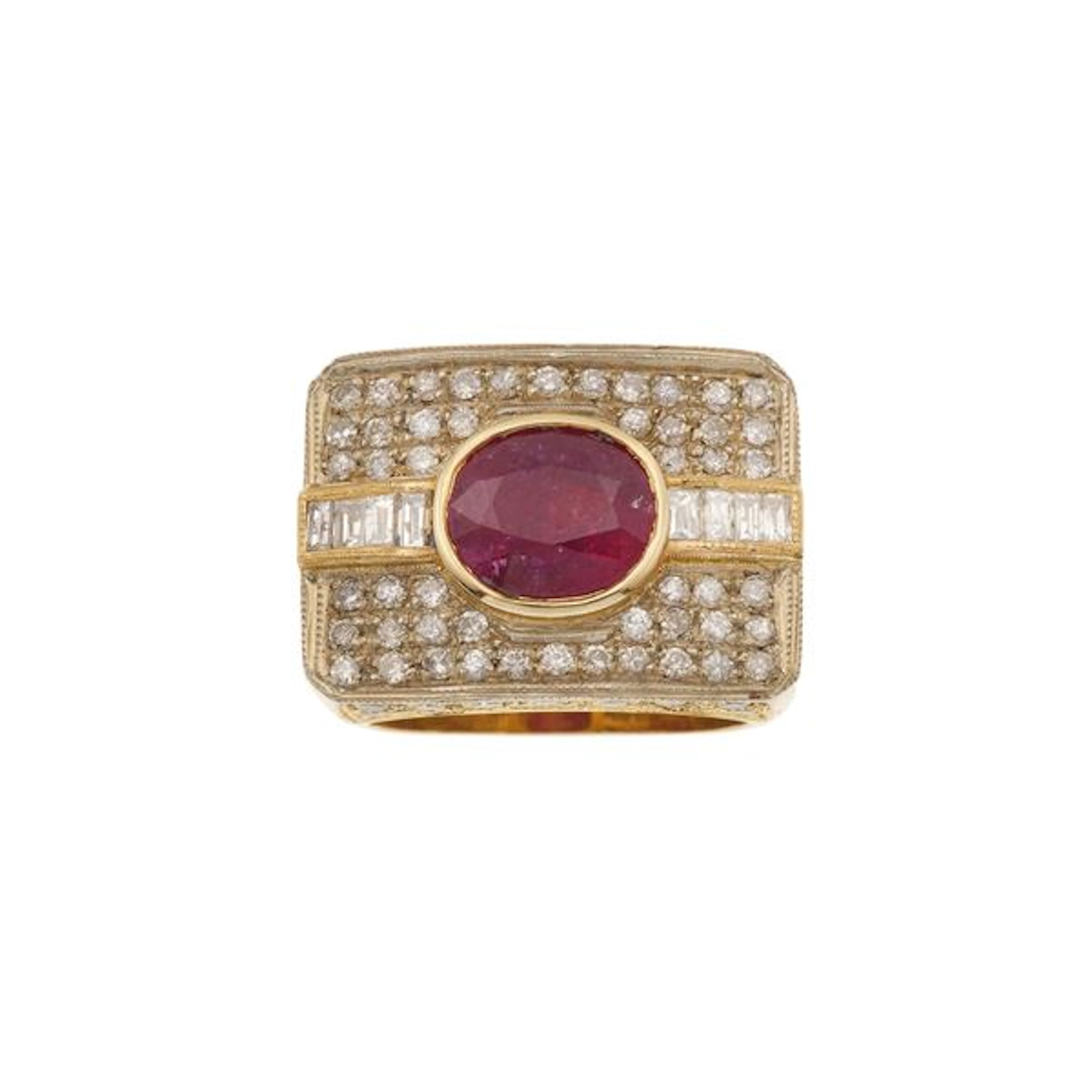 Treatment ruby, diamond and gold ring
