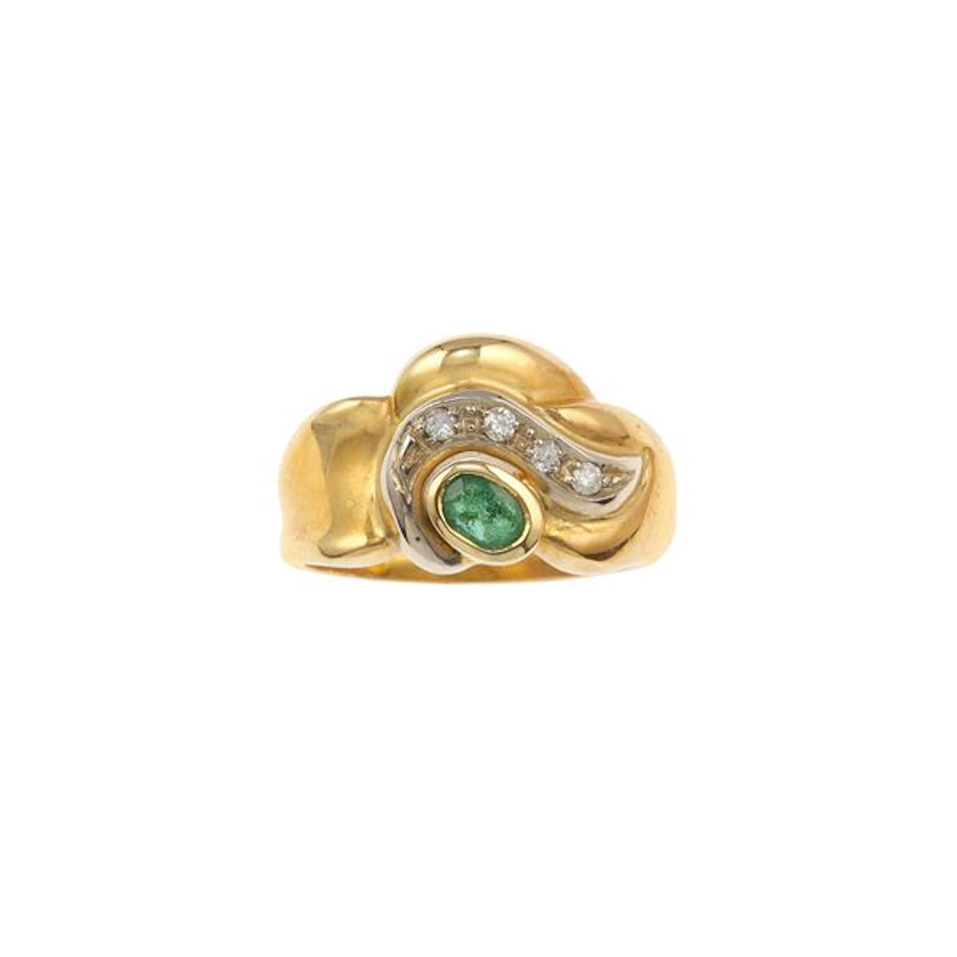 Emerald, diamond and gold ring