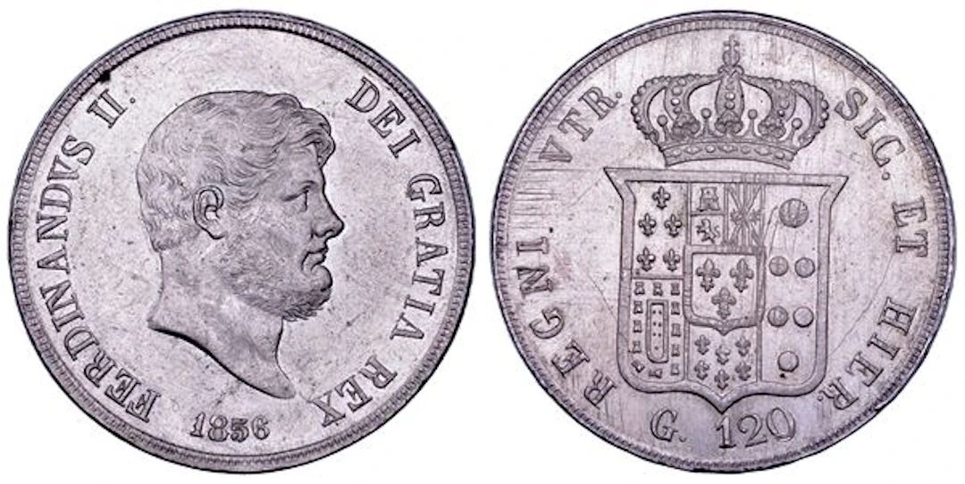 NAPOLI. FERDINANDO II DI BORBONE, 1830-1859. Piastra da 120 Grana 1856.