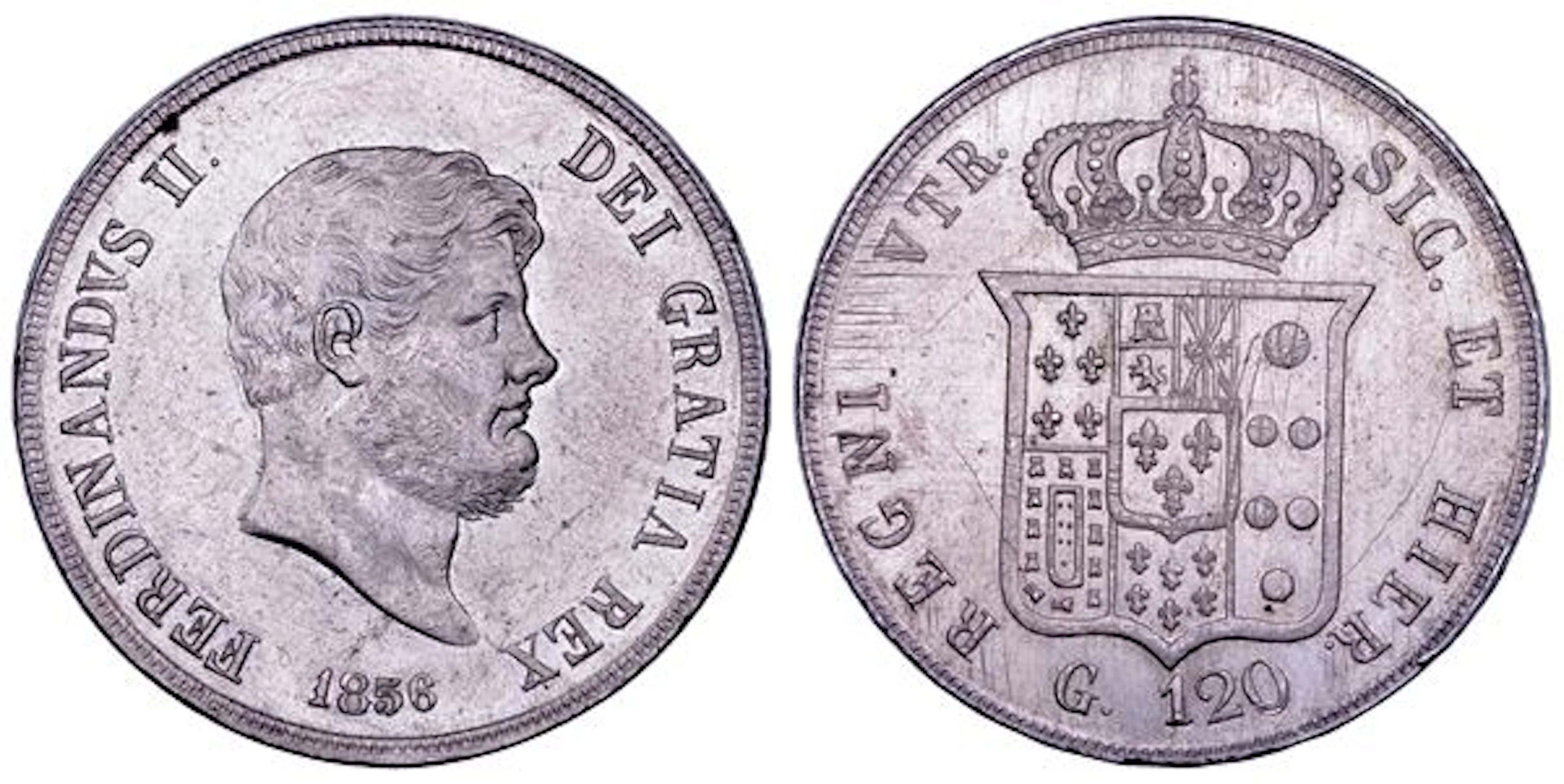 NAPOLI. FERDINANDO II DI BORBONE, 1830-1859. Piastra da 120 Grana 1856.