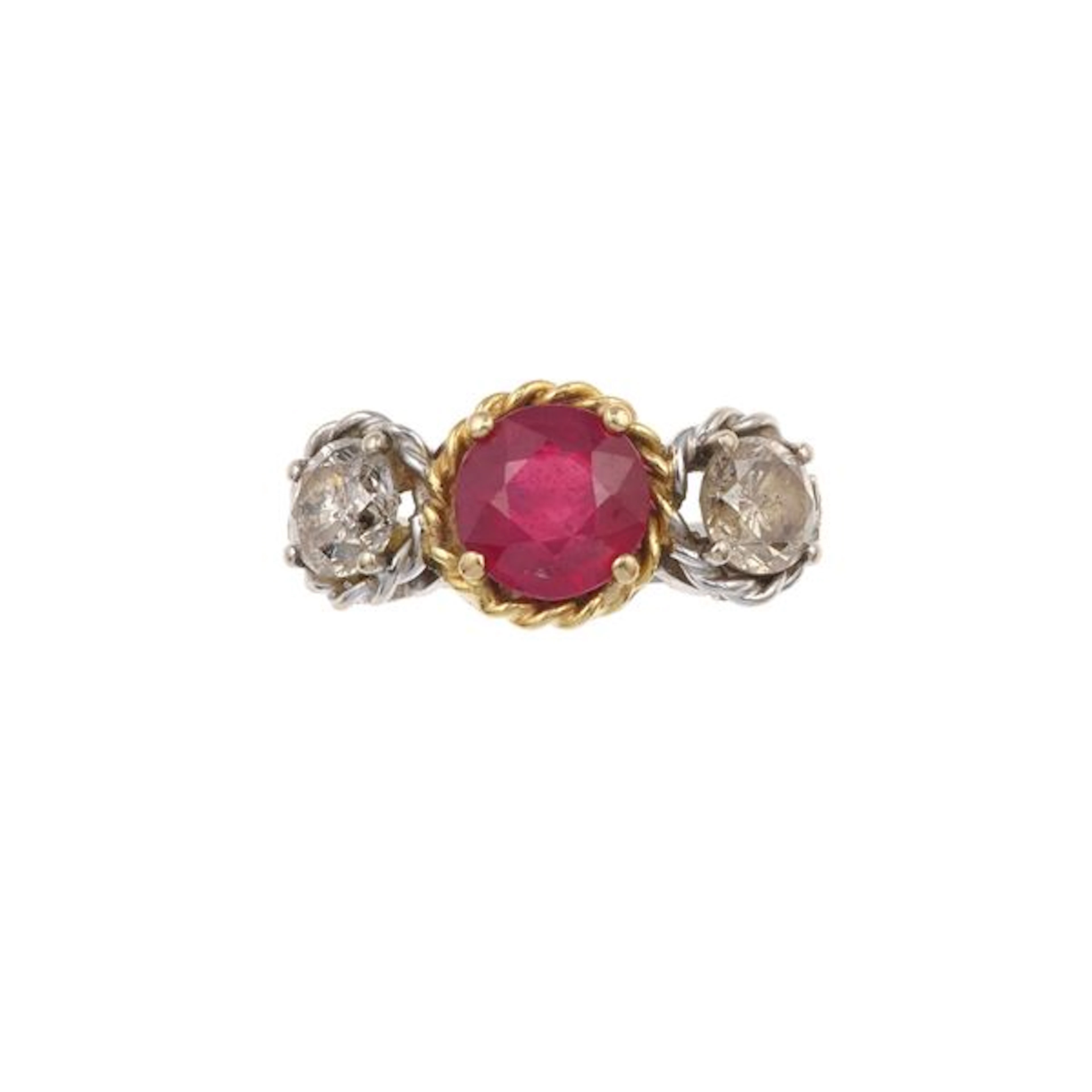 Amethyst, diamond and gold ring