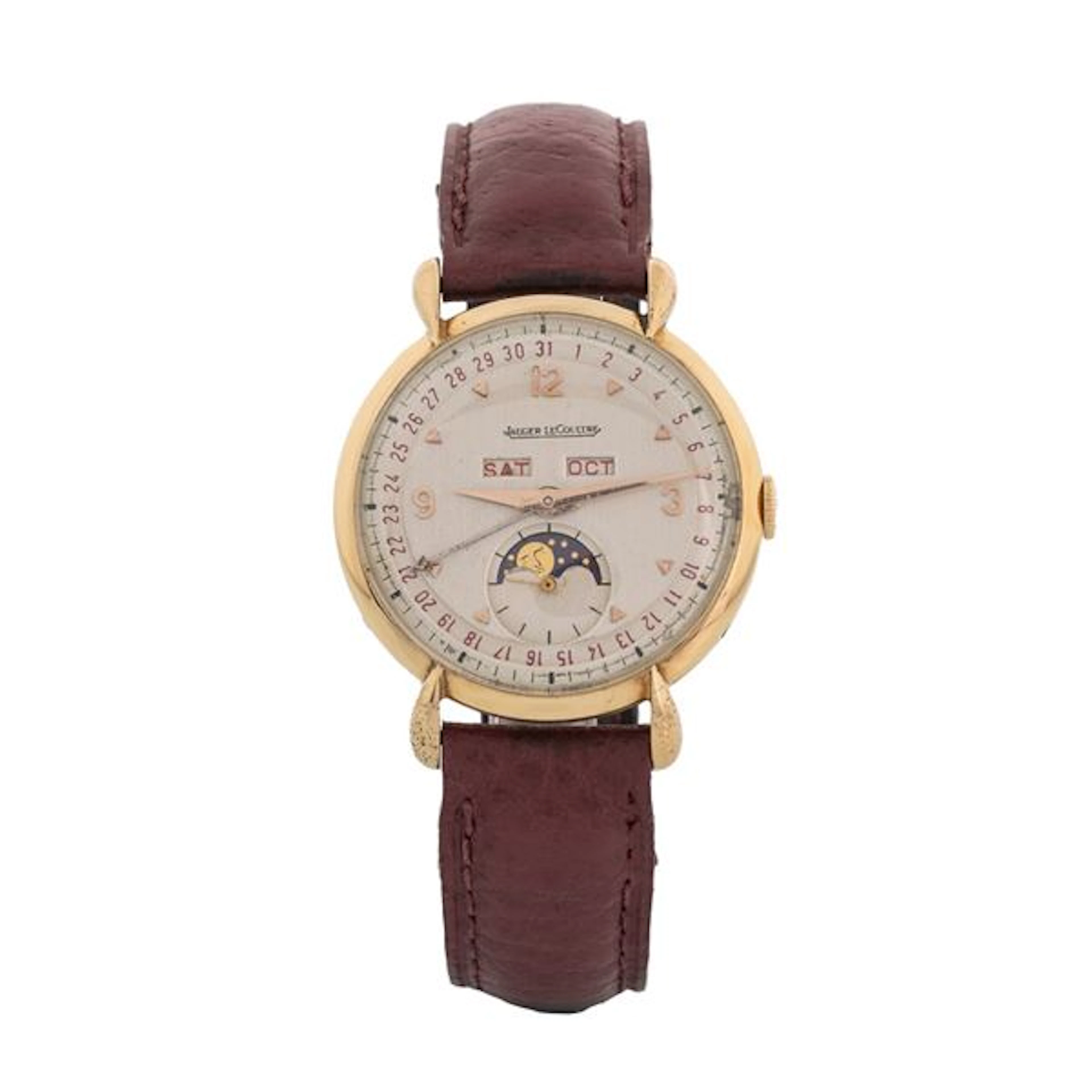 Triplo Calendario con fasi lunari in oro giallo 18k con anse a goccia