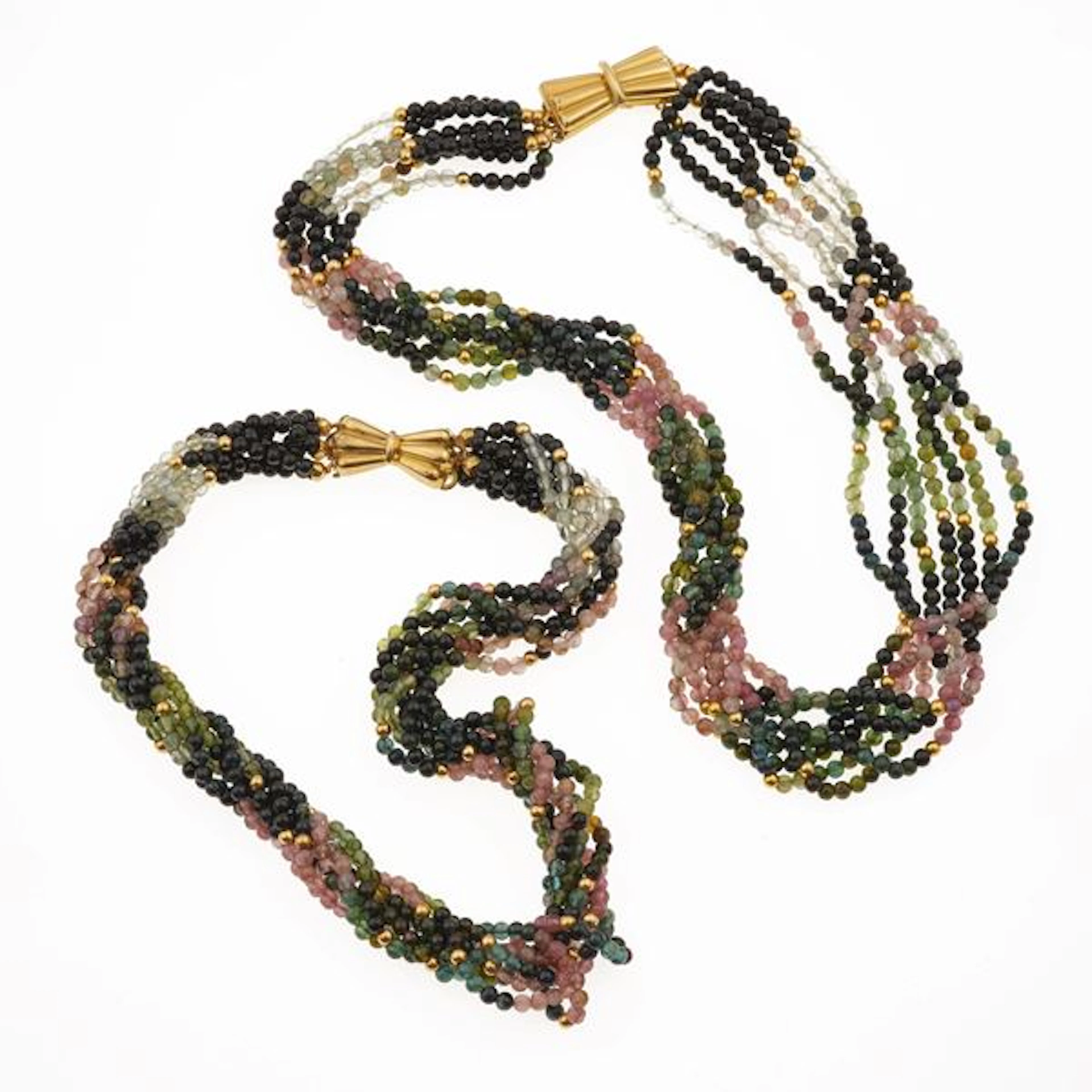 Two torumaline and gold necklaces