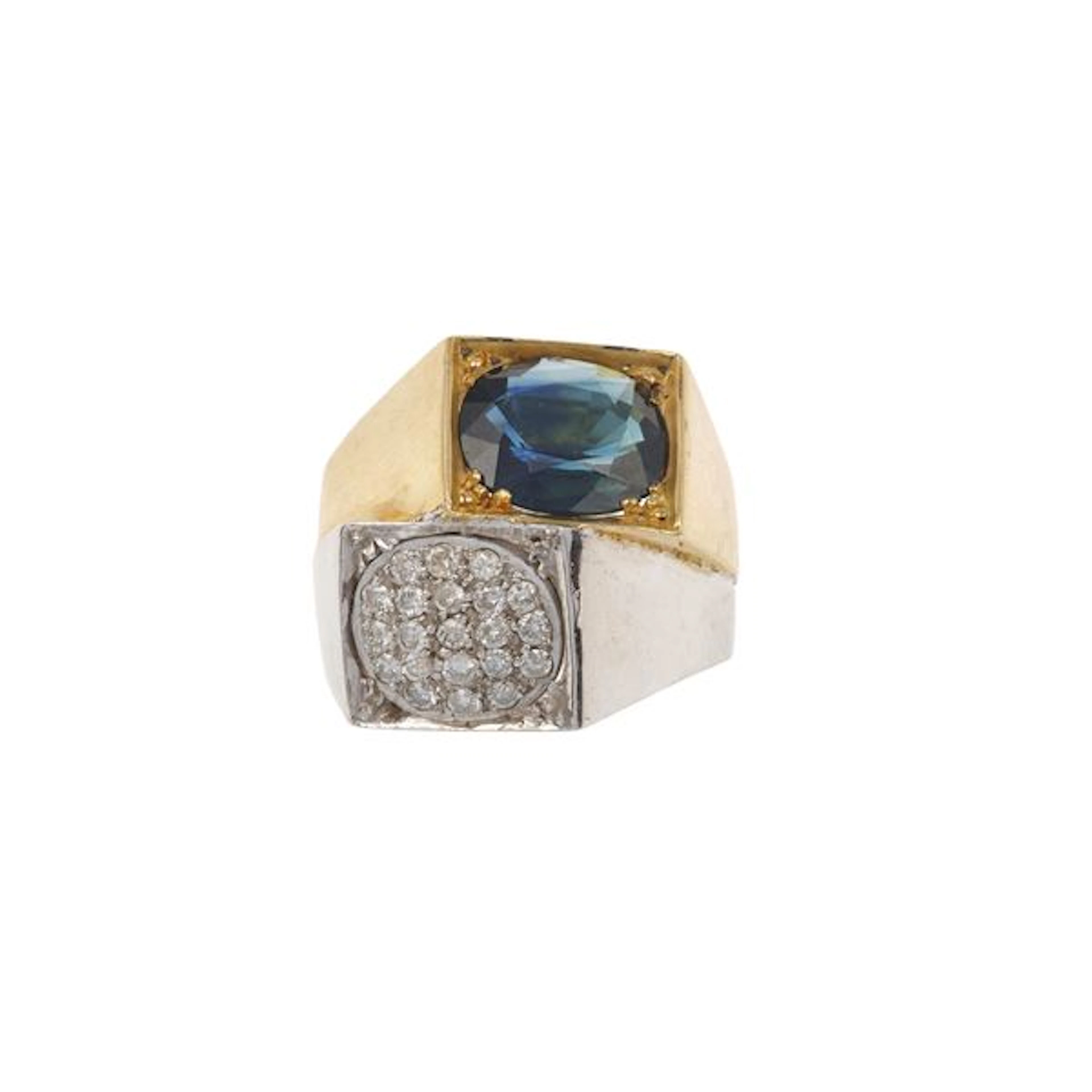 Sapphire, diamond and gold ring