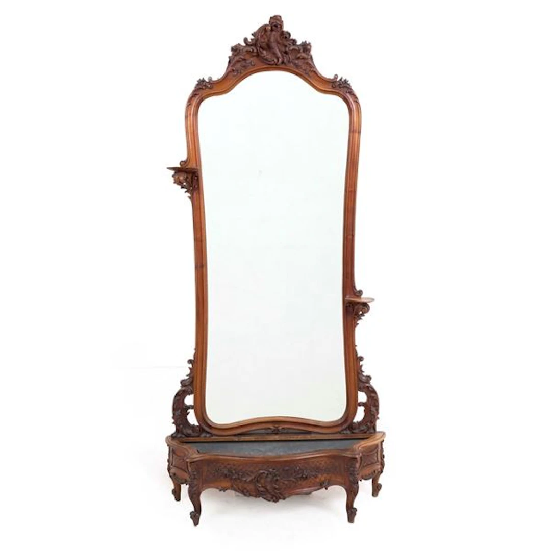 Grande specchiera da ingresso in legno intagliato stile barocchetto
