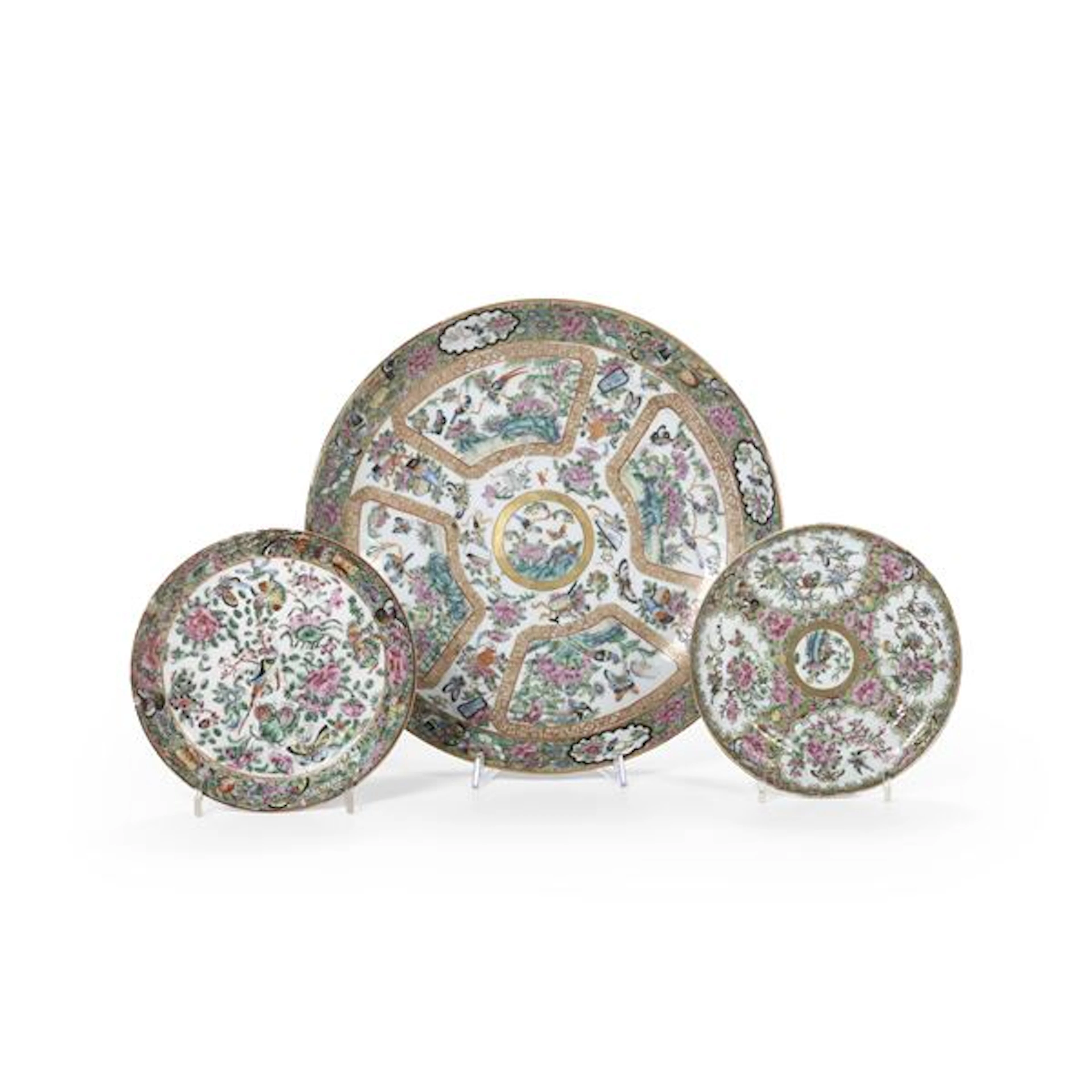 Three Cantonese plates, China, Qing Dynasty