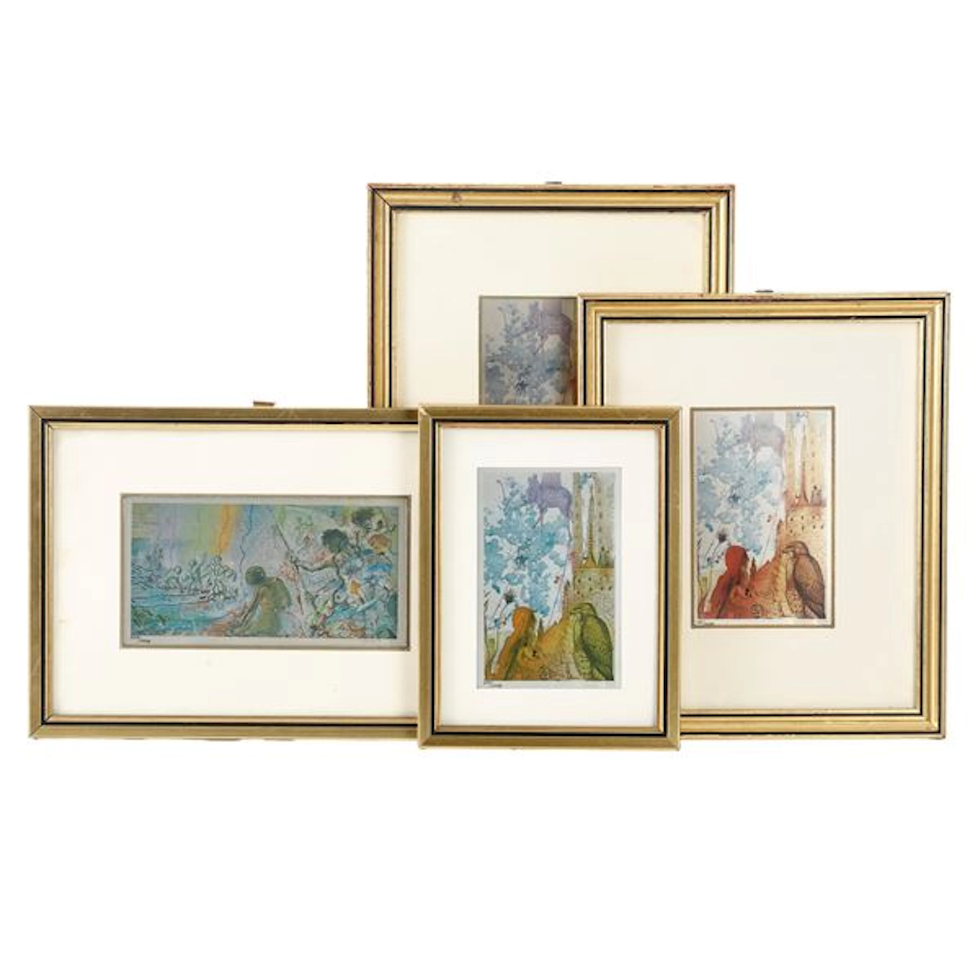 Quattro cornici contenenti ognuno una lastra in argento 925, raffiguranti