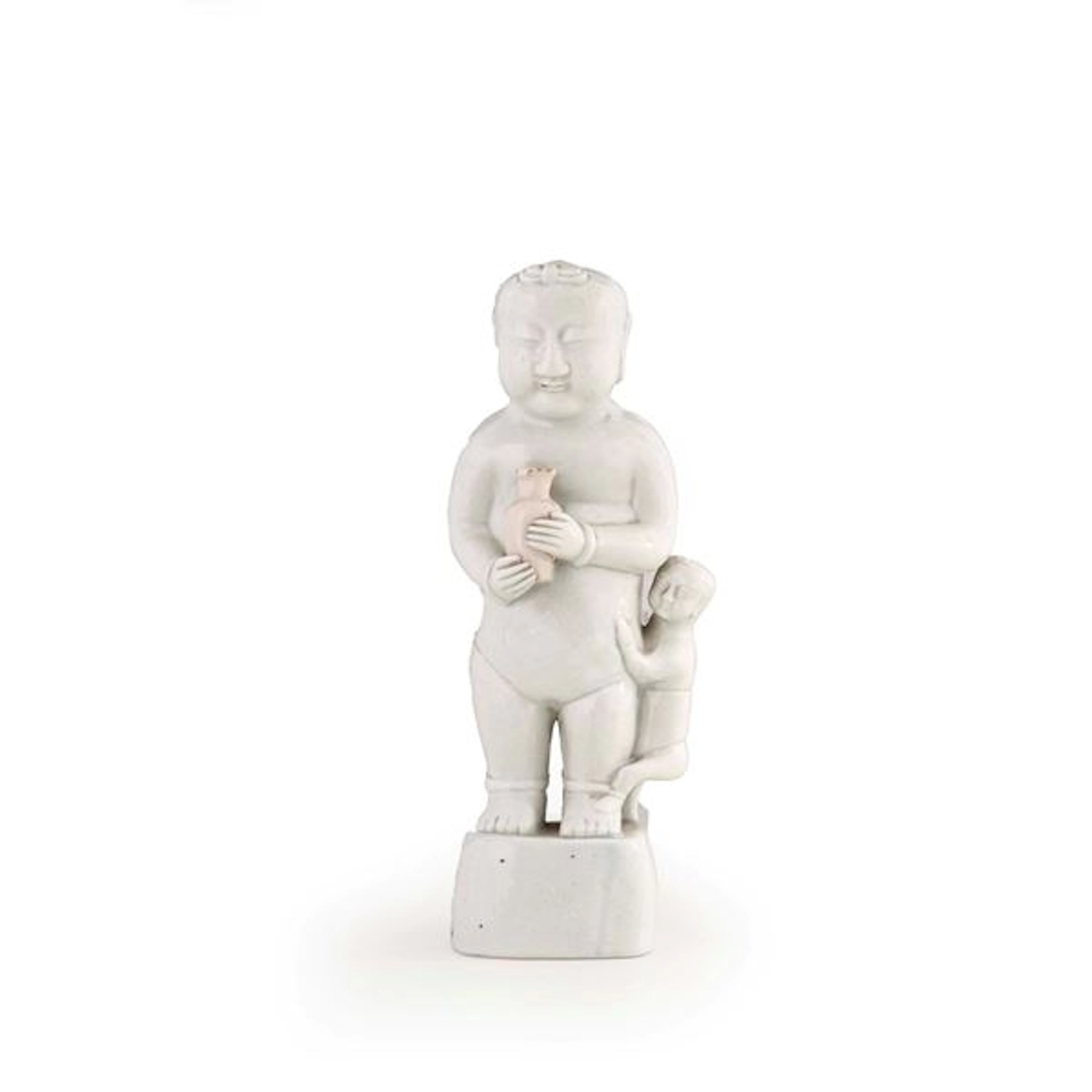 Figura di personaggio con bambino in porcellana Blanc de Chine, Cina