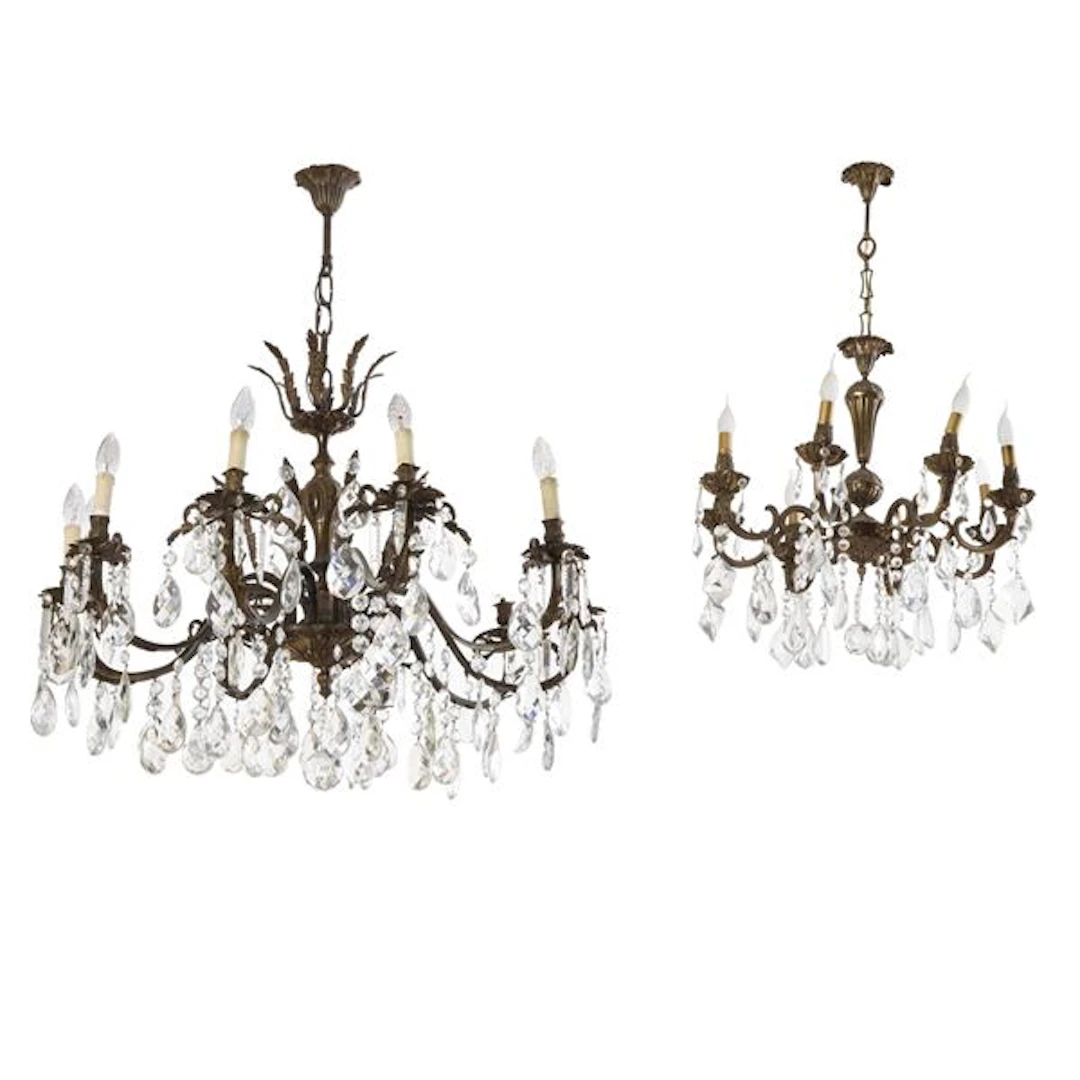 Lampadario a 8 luci in ottone e cristalli