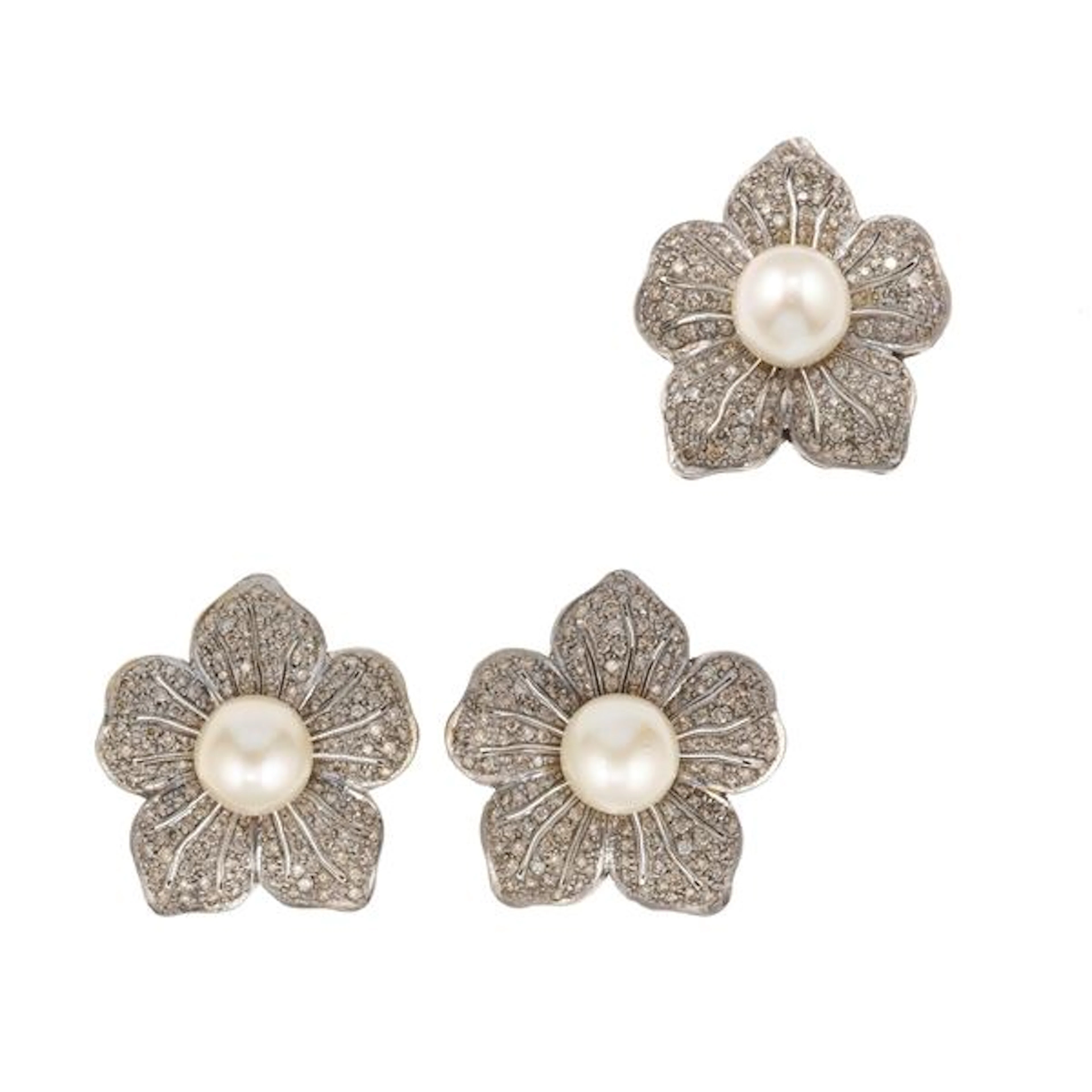 Cultured pearl, diamond and gold demi-parure