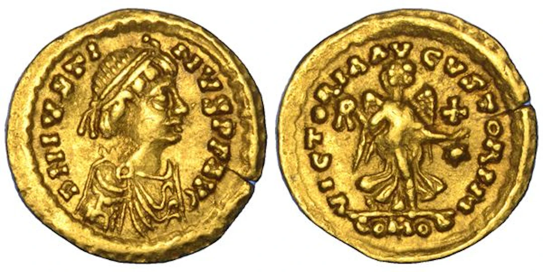 OSTROGOTI. TEODORICO, 491-526. Tremisse a nome di Giustino I. Roma.