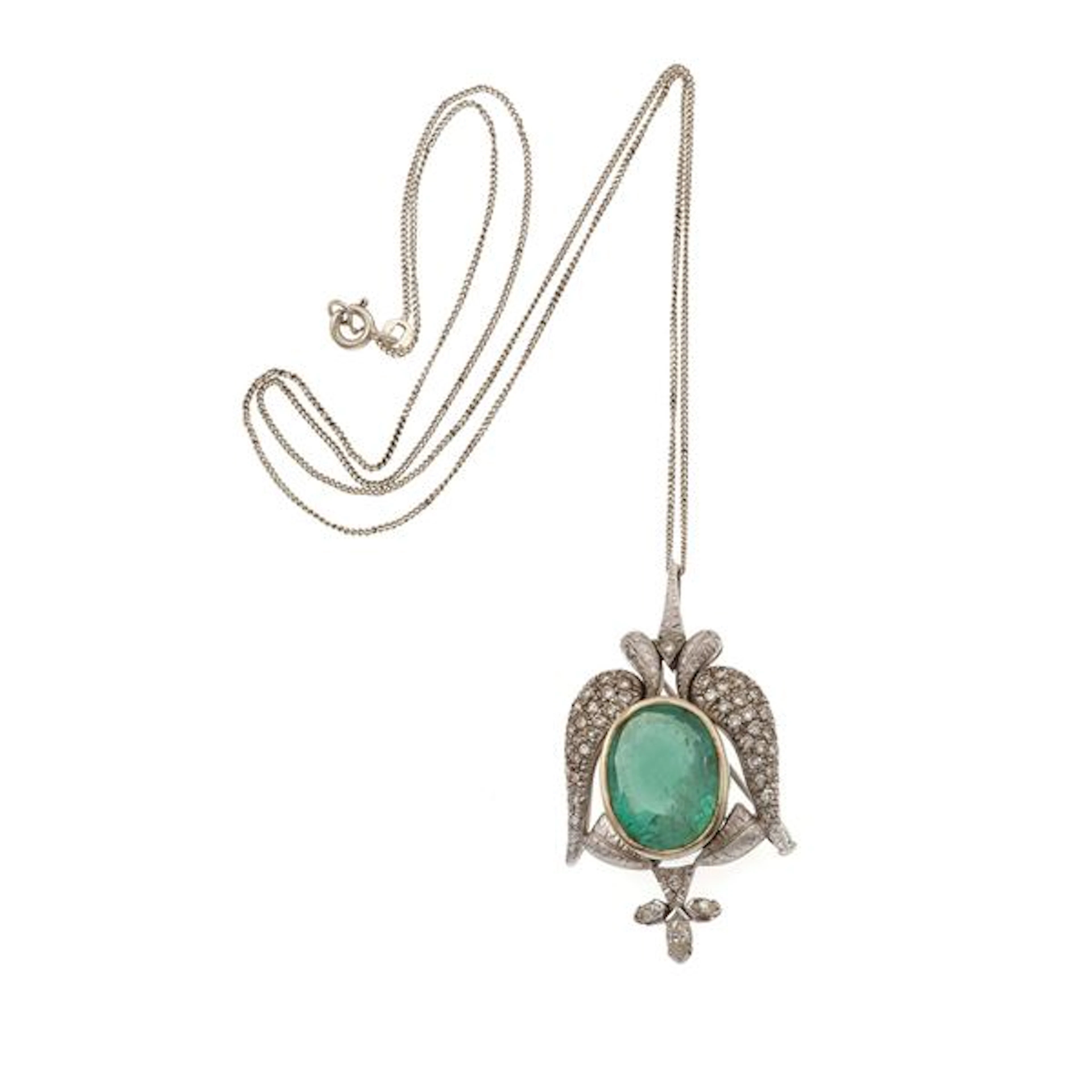 Emerald, diamond and gold pendant/brooch