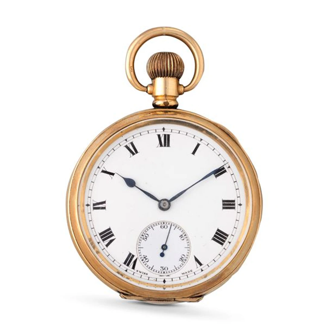 Orologio da tasca inglese placcato, movimento con scappamento ad ancora