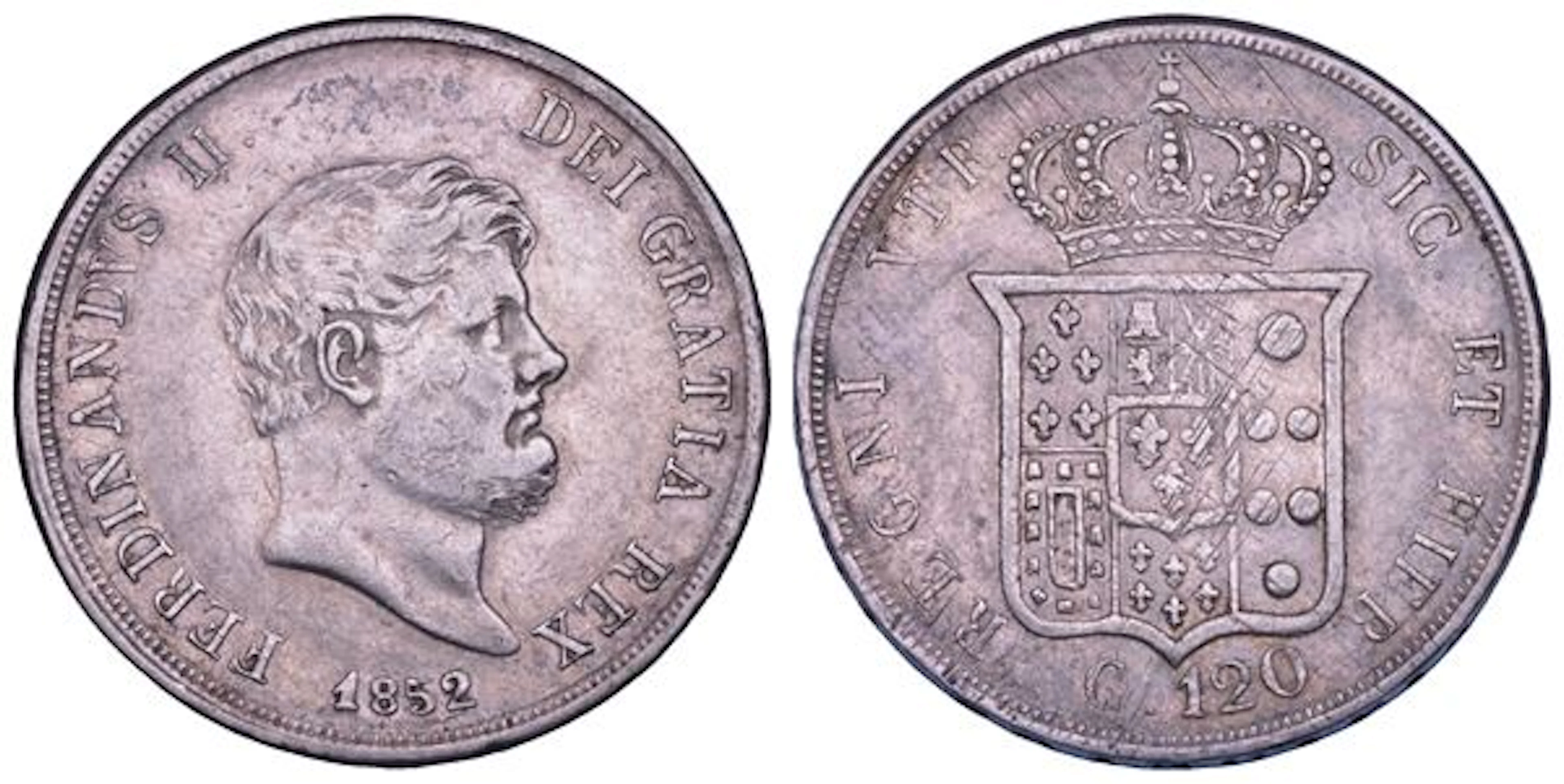 NAPOLI. FERDINANDO II DI BORBONE, 1830-1859. Piastra da 120 grana 1852.