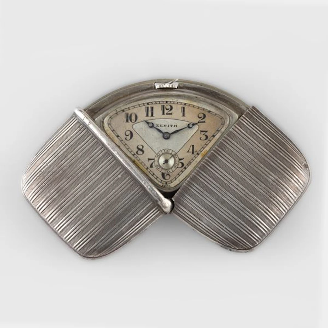Orologio da borsetta con cassa decorata, quadrante triangolare argentè