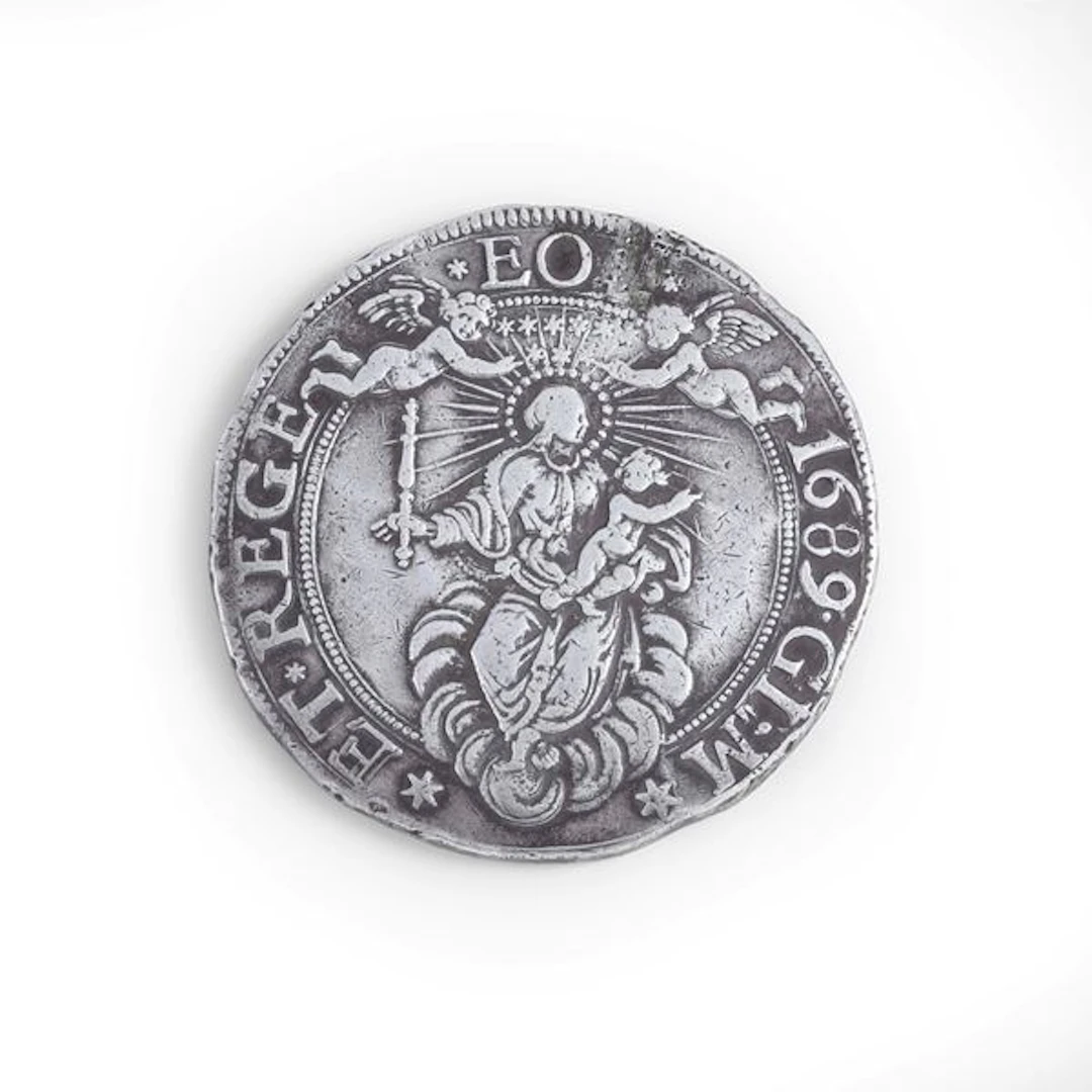 Moneta da due scudi in argento. Genova 1689 (*)