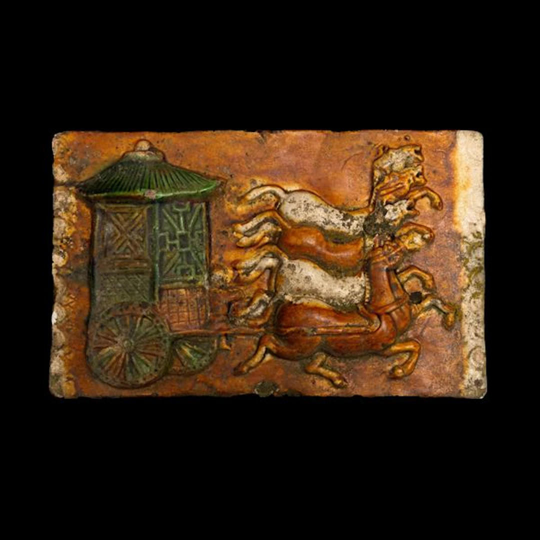 Rare Sancai terracotta plaque depicting horses, China, Ming Dynasty