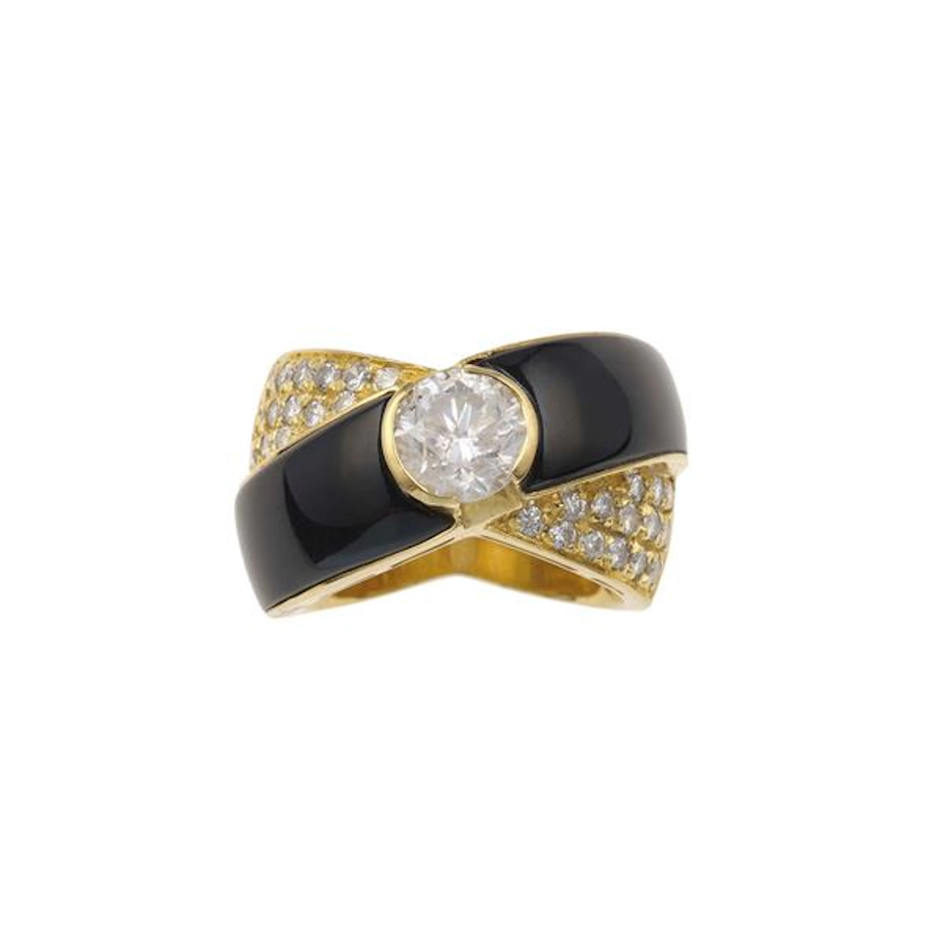 Diamond, enamel and gold ring