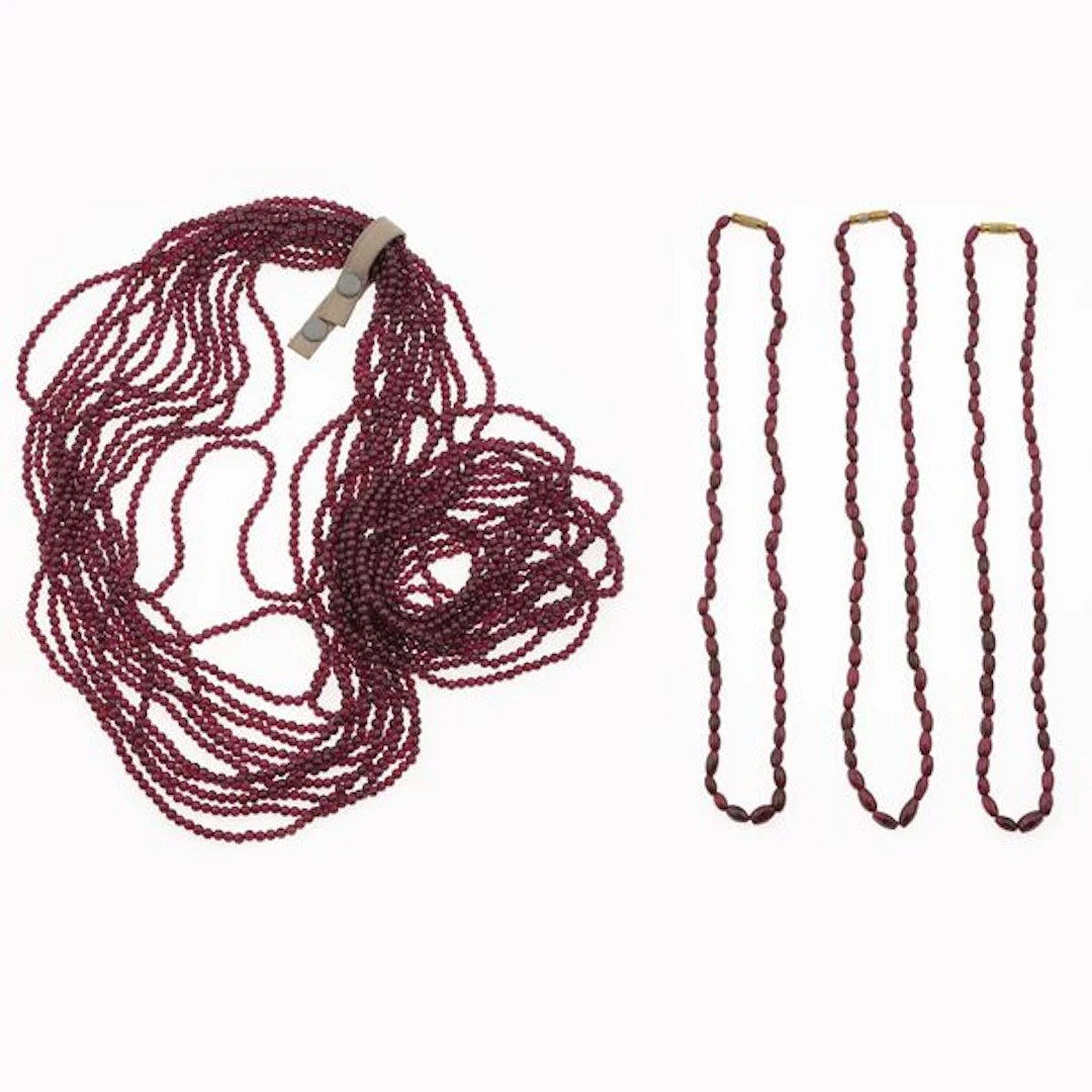 Thirteen strand of garnet and three necklace