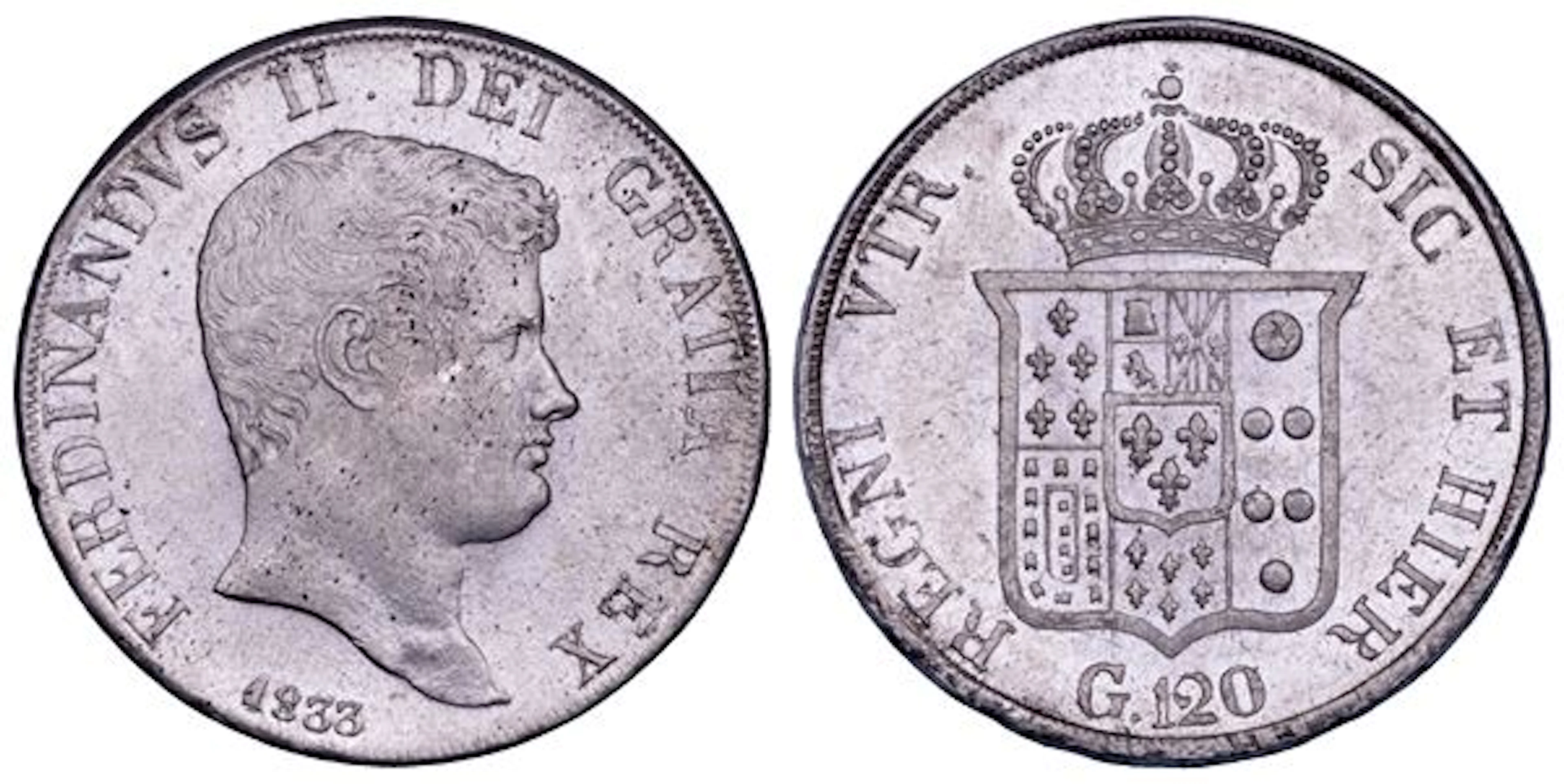 NAPOLI. FERDINANDO II DI BORBONE, 1830-1859. Piastra da 120 Grana 1833.