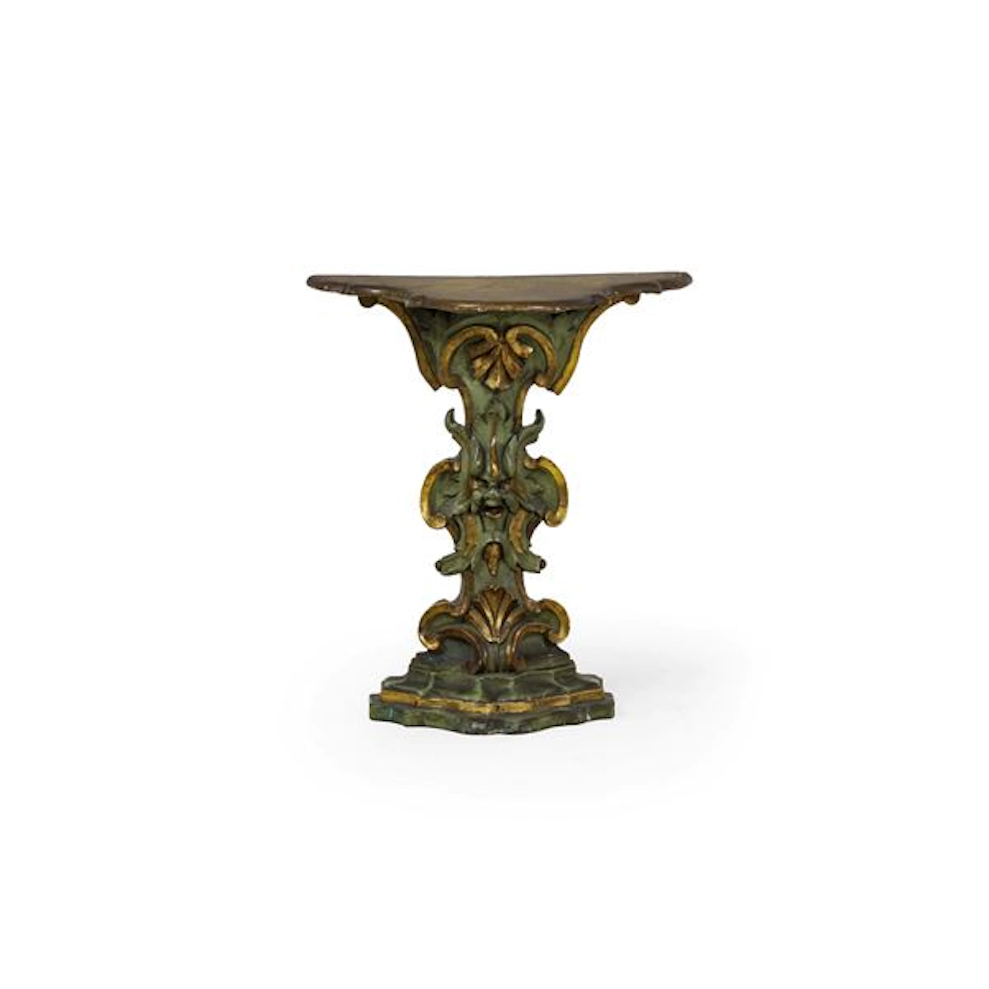 Piccola console in legno intagliato, laccato e dorato. XVIII secolo