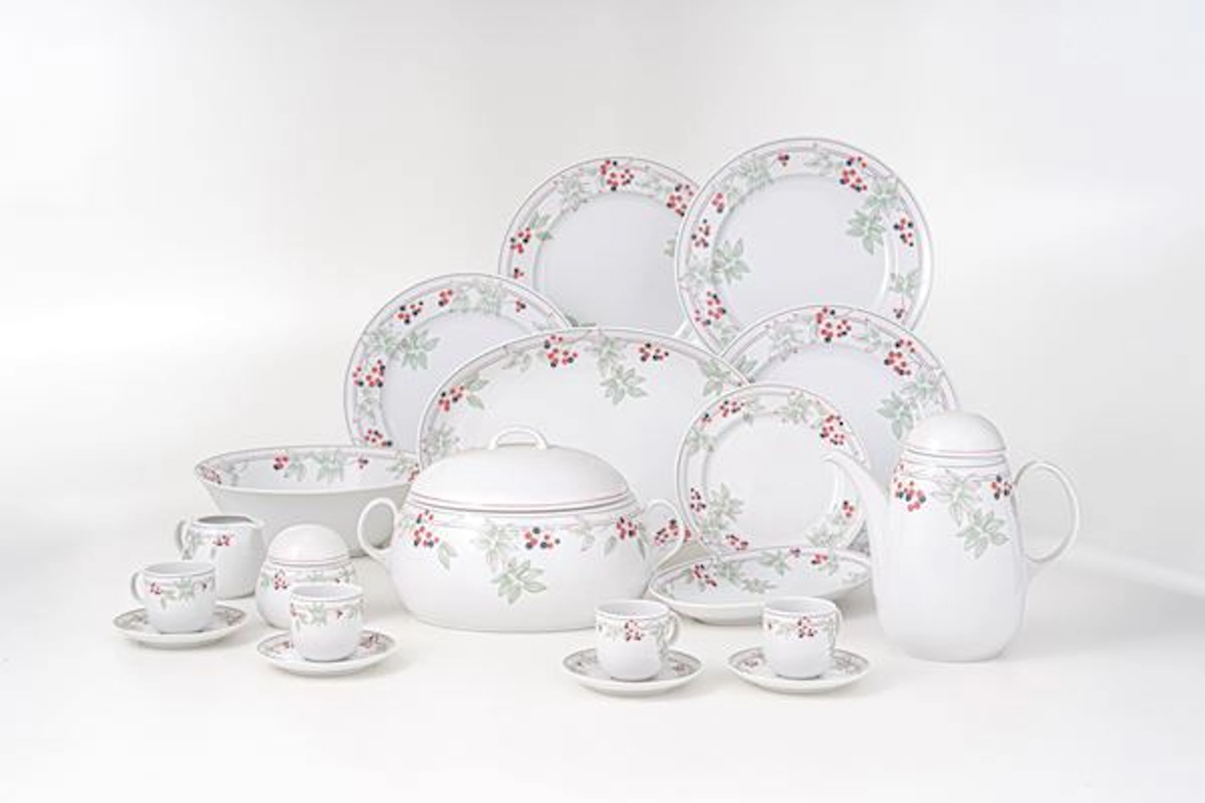 Servizio piatti in ceramica dipinto con ciliege. Seltmann Weiden Bavaria