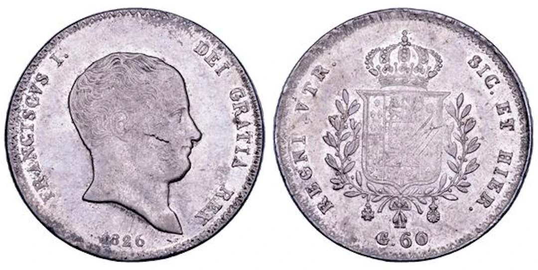 NAPOLI. FRANCESCO I DI BORBONE, 1825-1830. Mezza piastra da 60 Grana 1826.