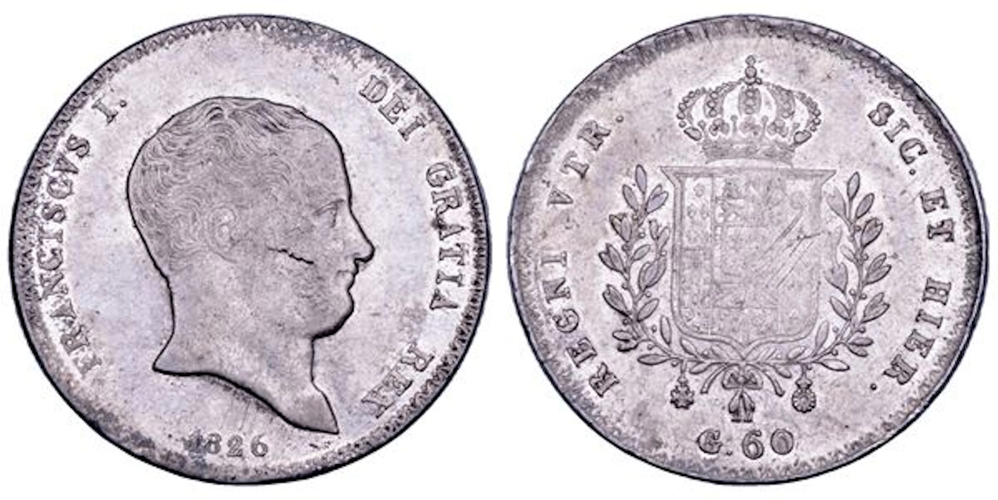 NAPOLI. FRANCESCO I DI BORBONE, 1825-1830. Mezza piastra da 60 Grana 1826.