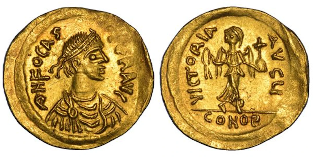 FOCAS, 602-610. Semisse. Costantinopoli.