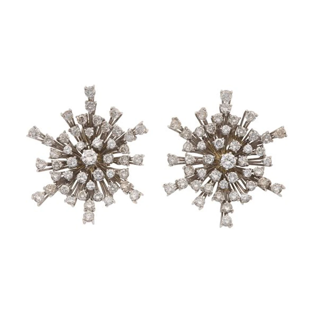 Pair of brilliant-cut diamond and gold earrings