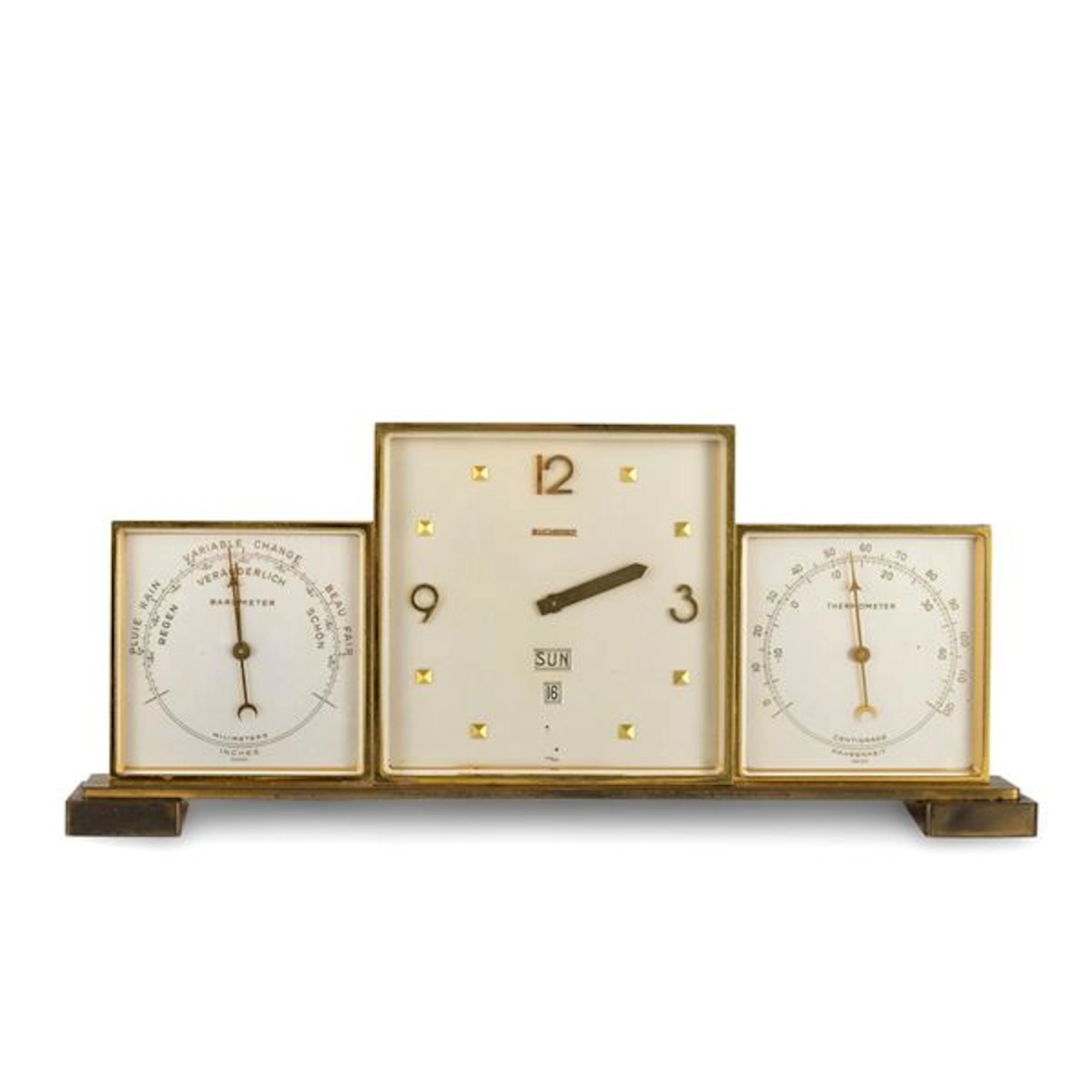 Orologio da tavolo multifunzione con barometro e termometro in ottone