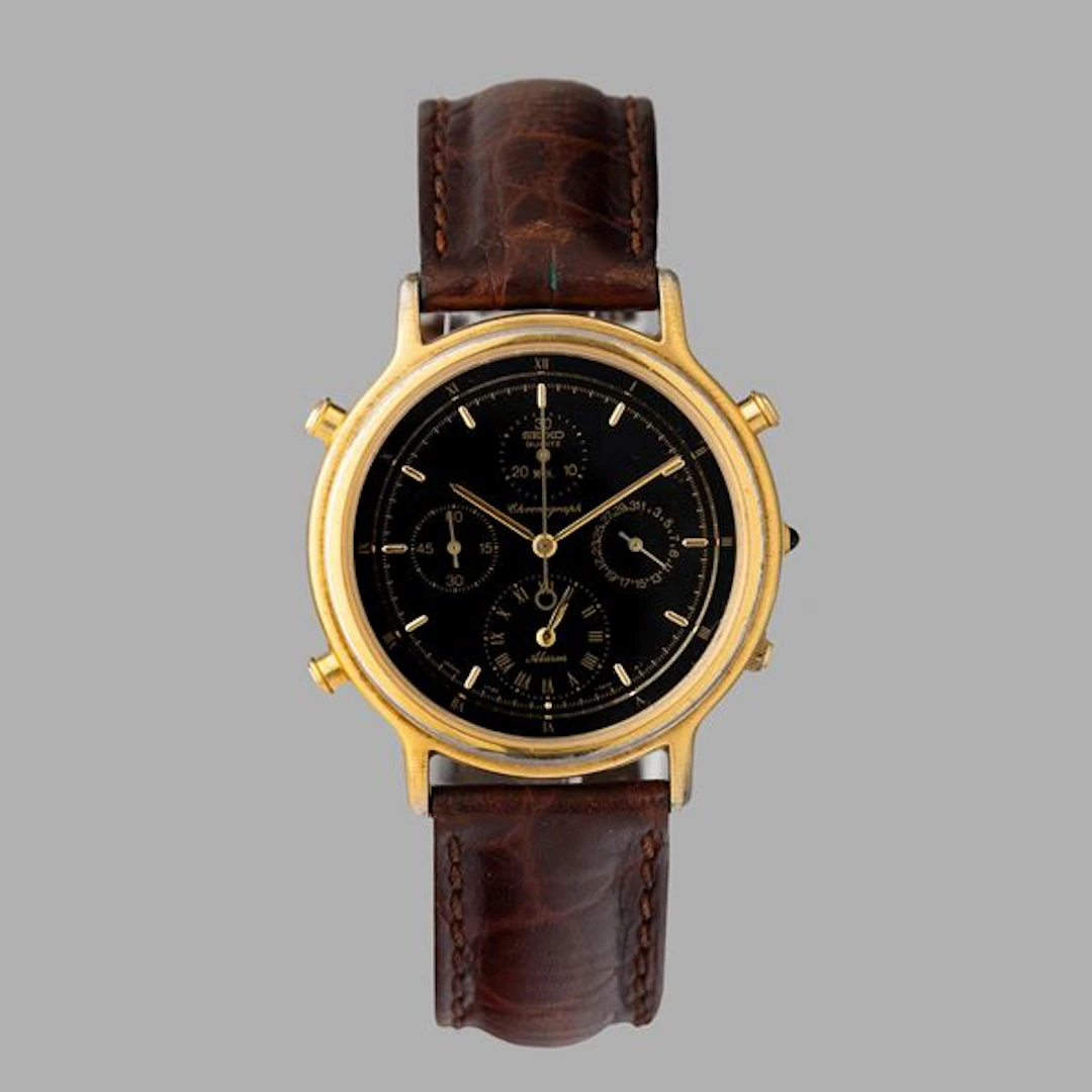 Chronograph in acciaio laminato, quadrante nero con numeri Romani