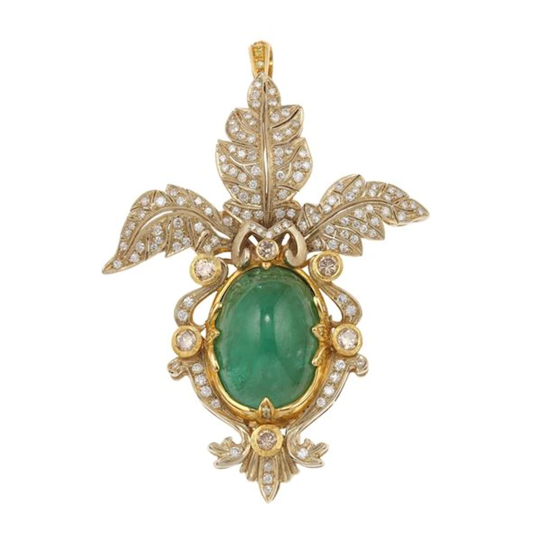 Emerald, diamond and gold pendant/brooch