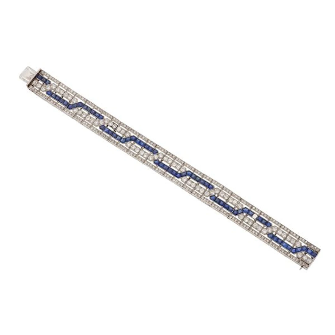 Old-cut diamond, sapphire, platinum and gold bracelet. French mark's.