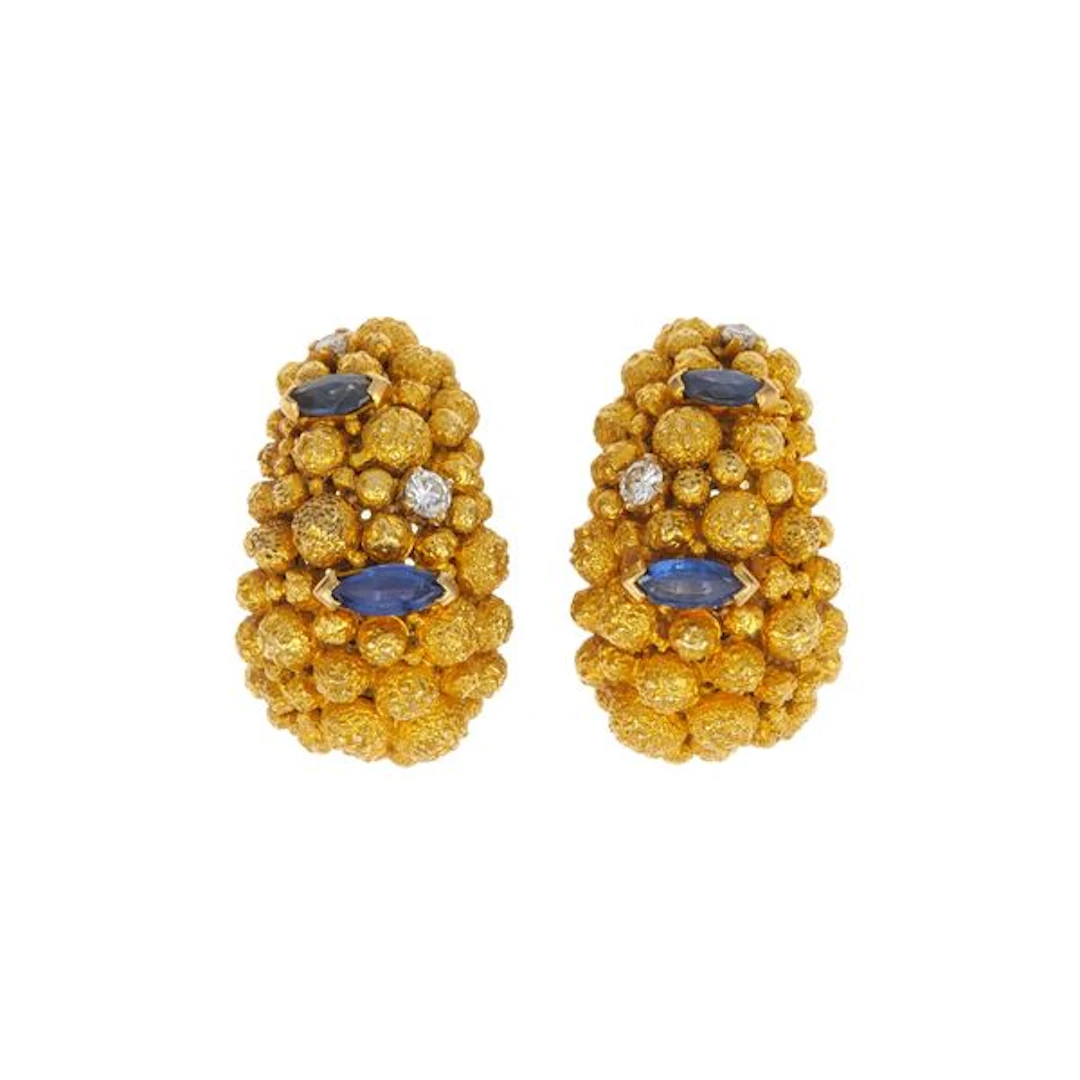 Pair of sapphire, diamond and gold earrings