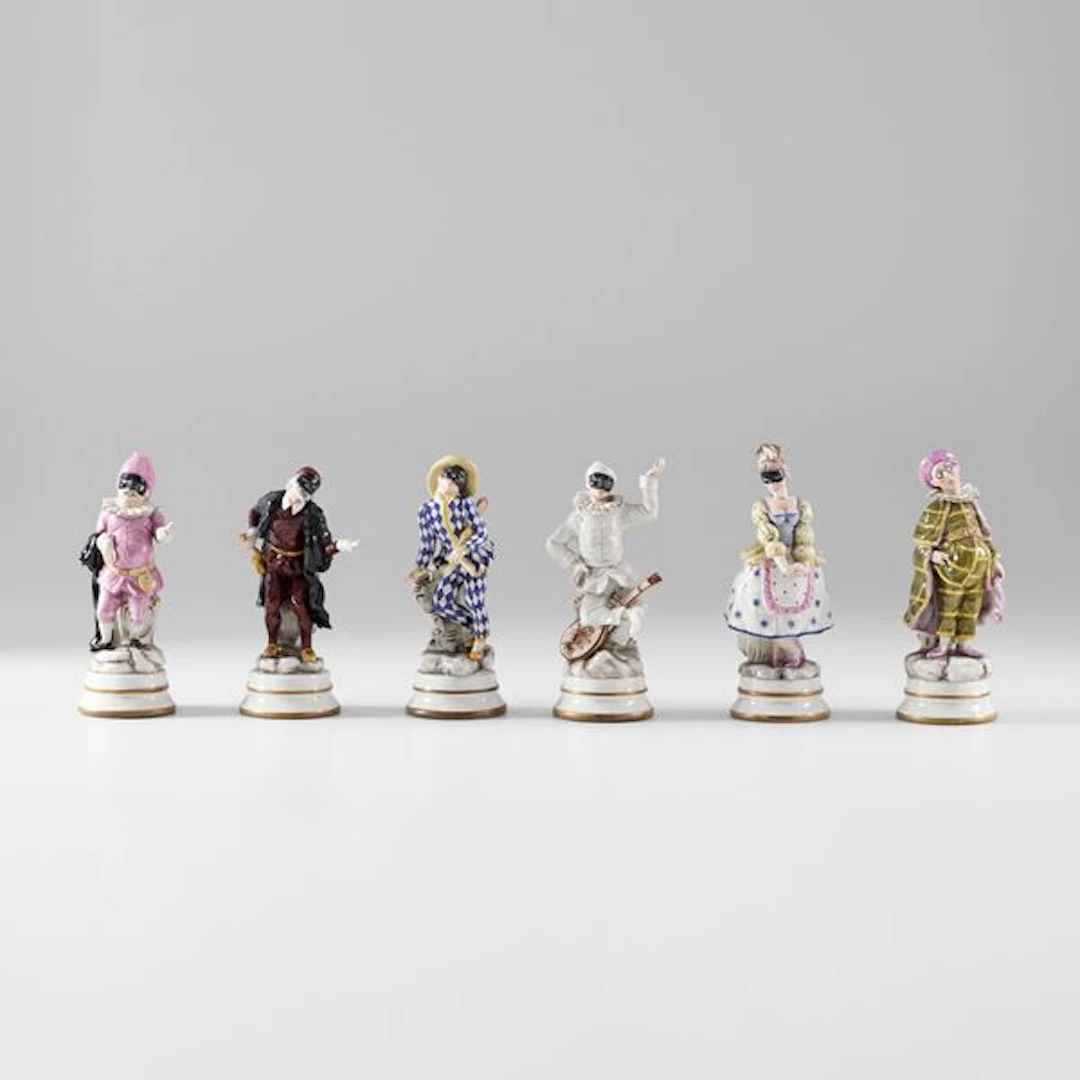 Sei statuine raffiguranti personaggi della Commedia dell'Arte, epoca XX secolo