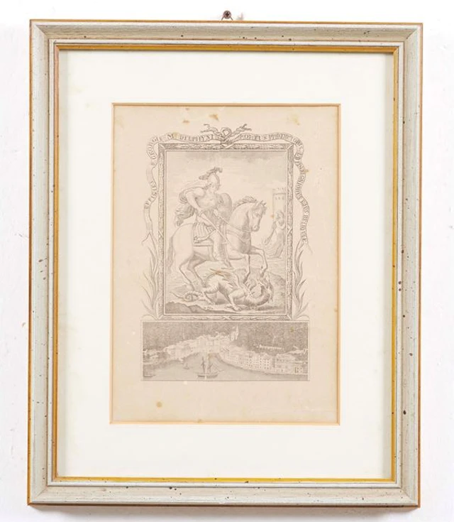 Incisore del XX secolo San Giorgio protettore di Portofino