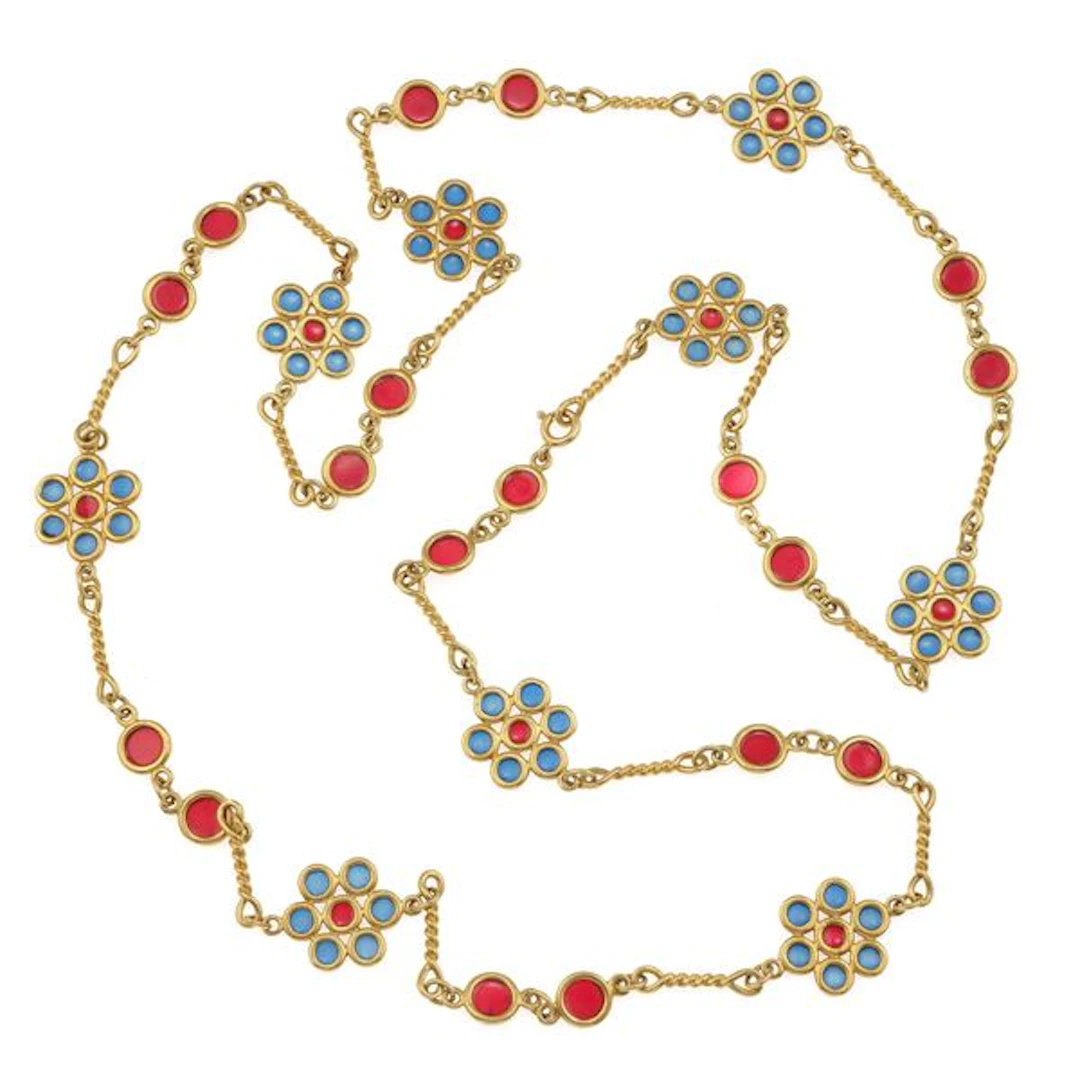 Plique-Ã -jour enamel and gold sautoir