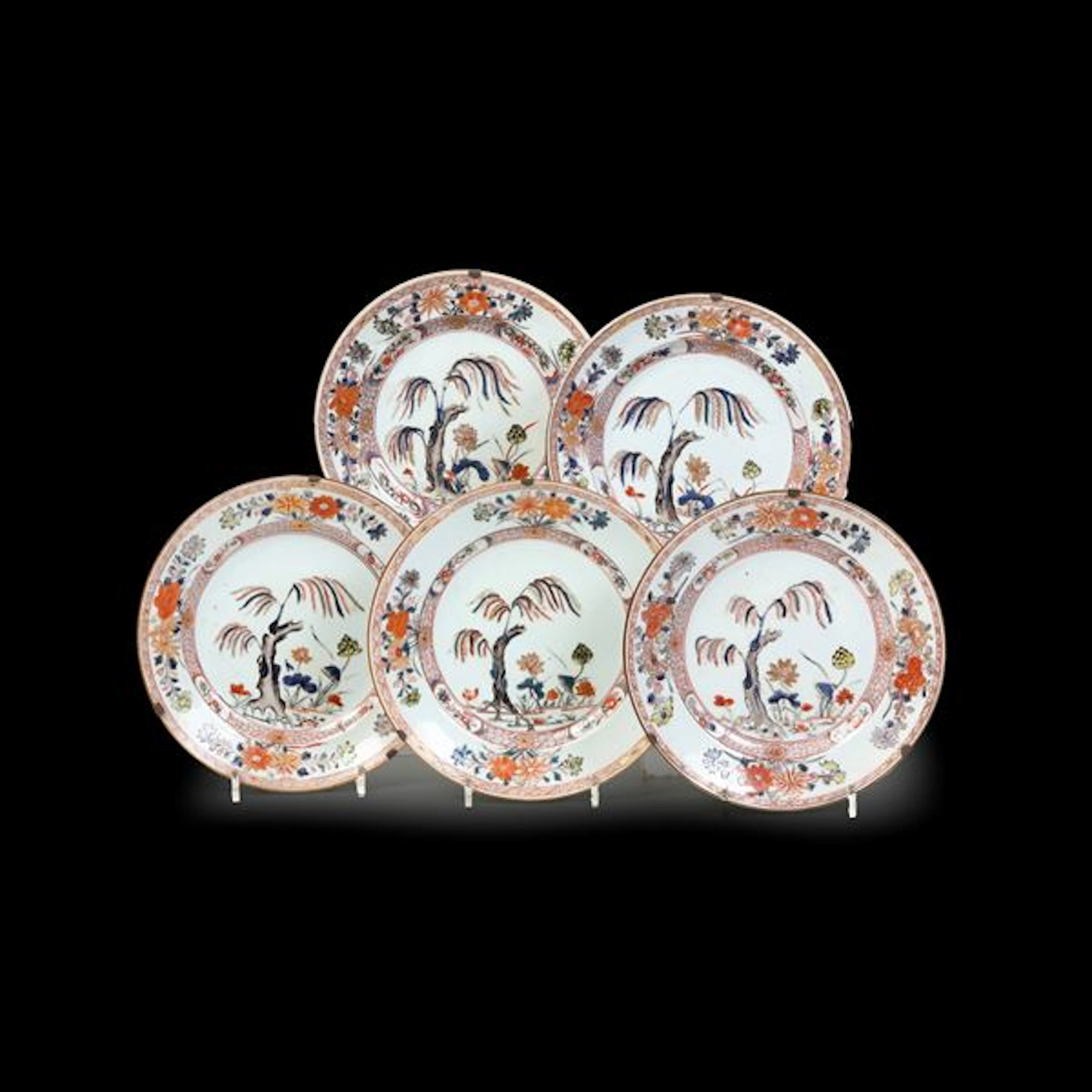 Set of five porcelain plates, Famiglia Verde, China, Qing Dynasty