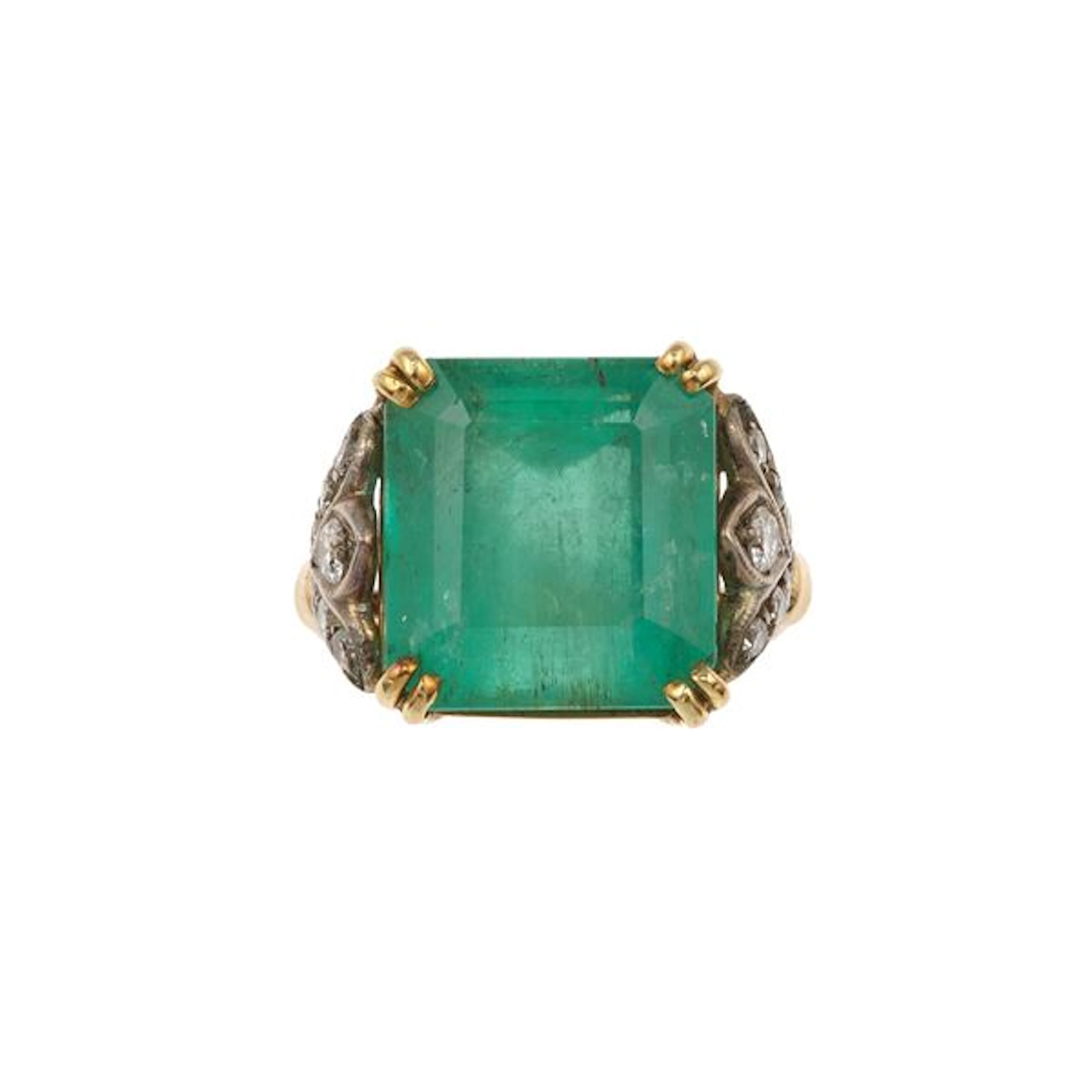 Emerald, diamond and gold ring