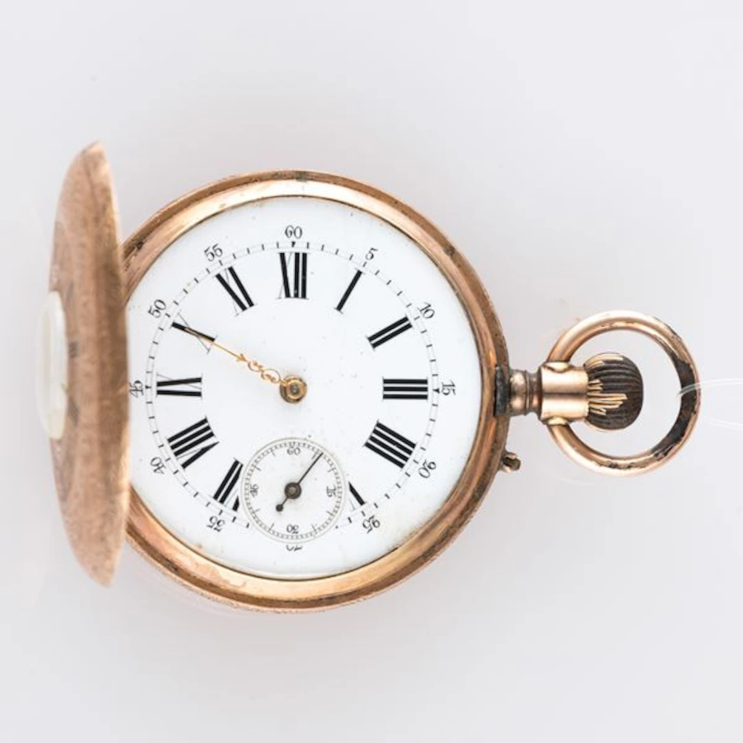 Demi-Savonette in oro rosa 12k con cassa decorata, quadrante smalto