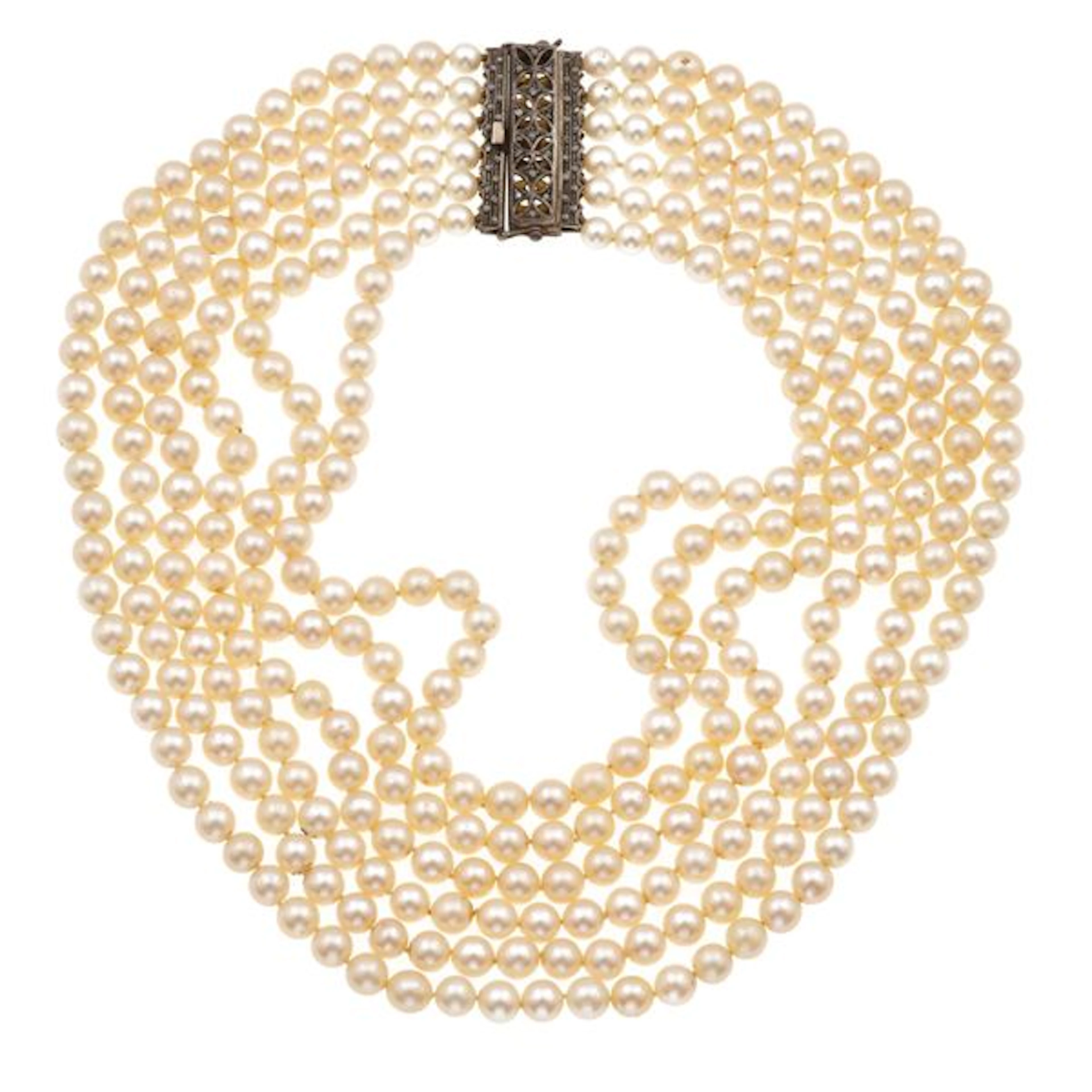 Cultured pearl and silver necklace